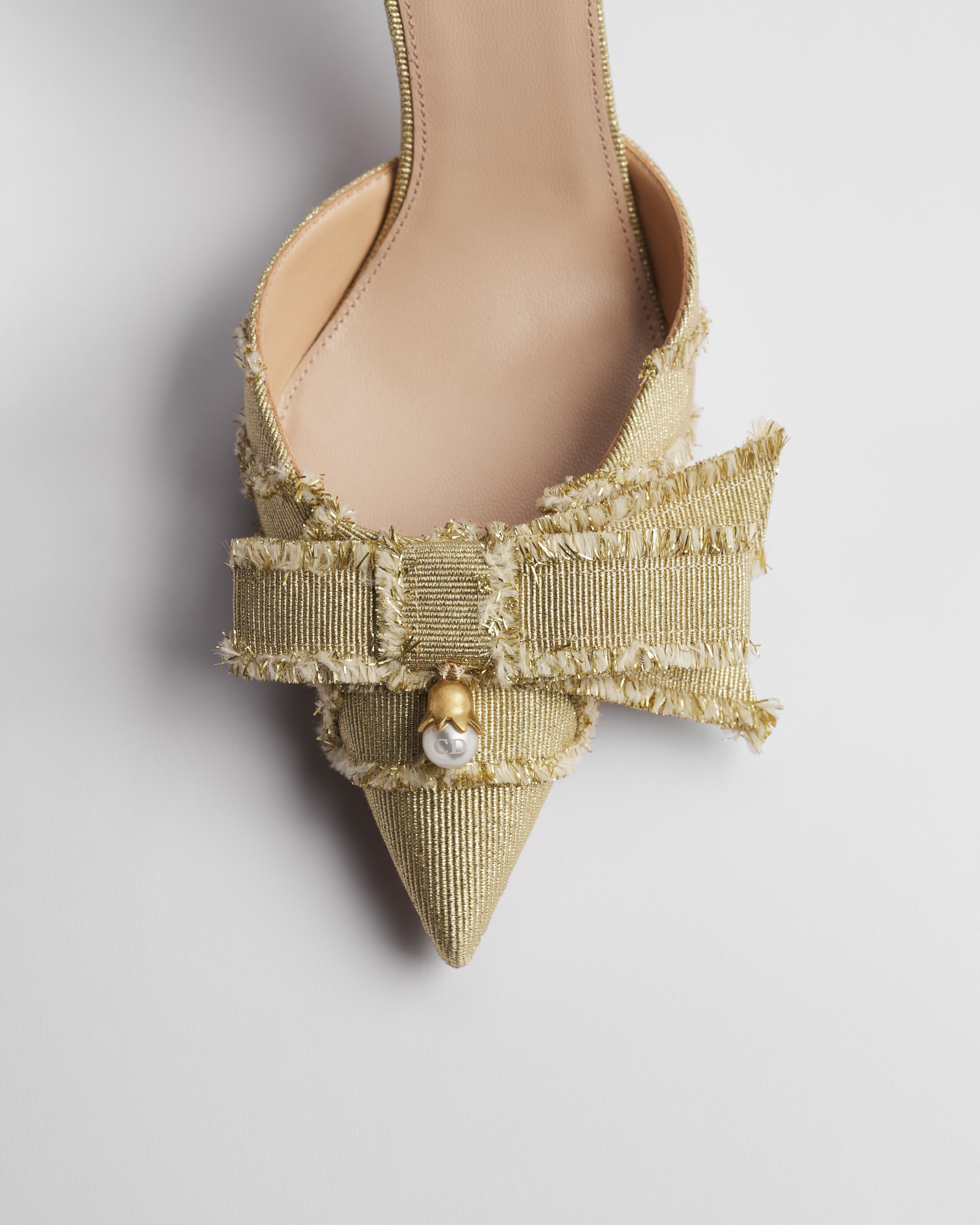 Dior Or Adiorable Heeled Mule Gold-Tone Fringed Laminated Grosgrain E10