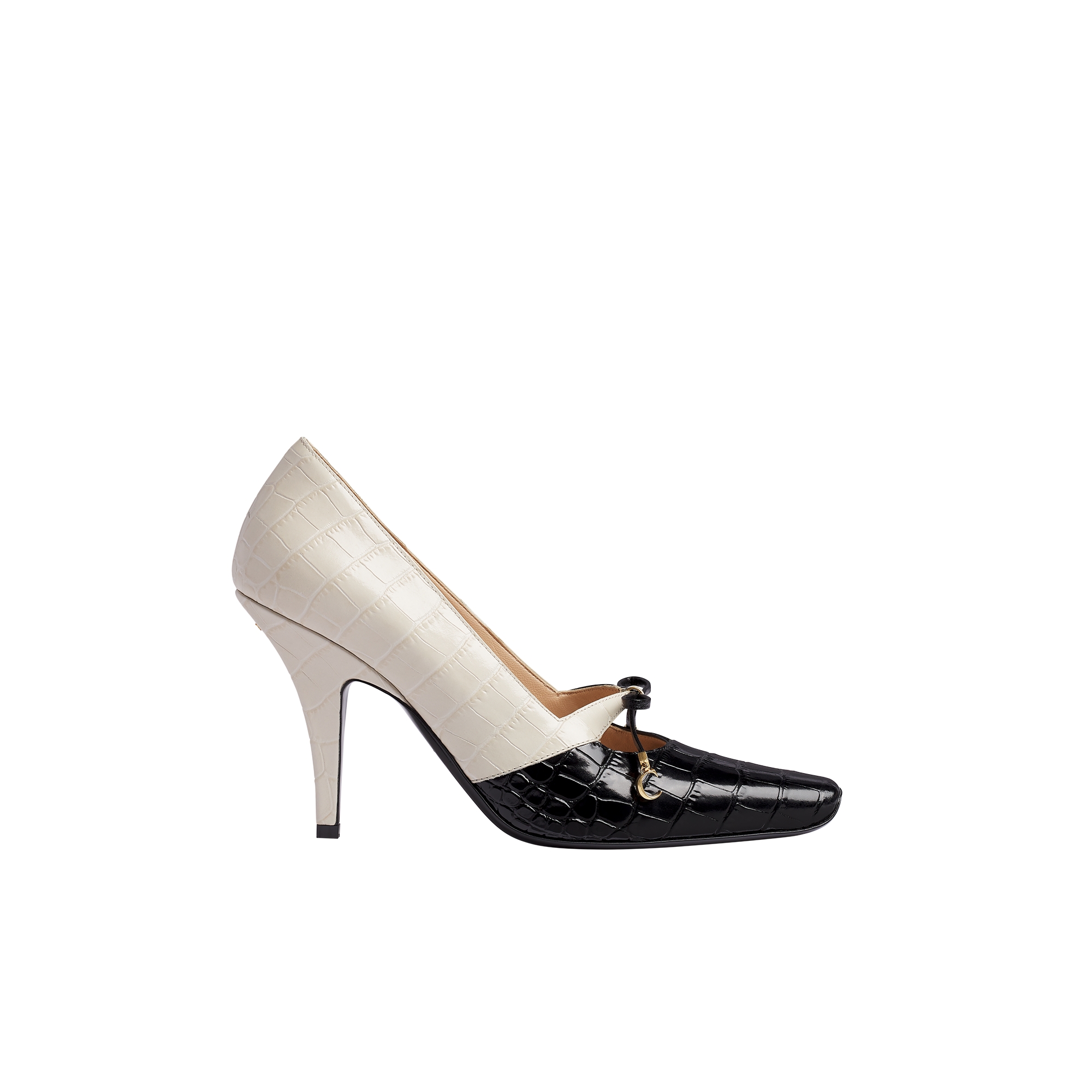  Couro de vitelo estampado com efeito de crocodilo preto e creme