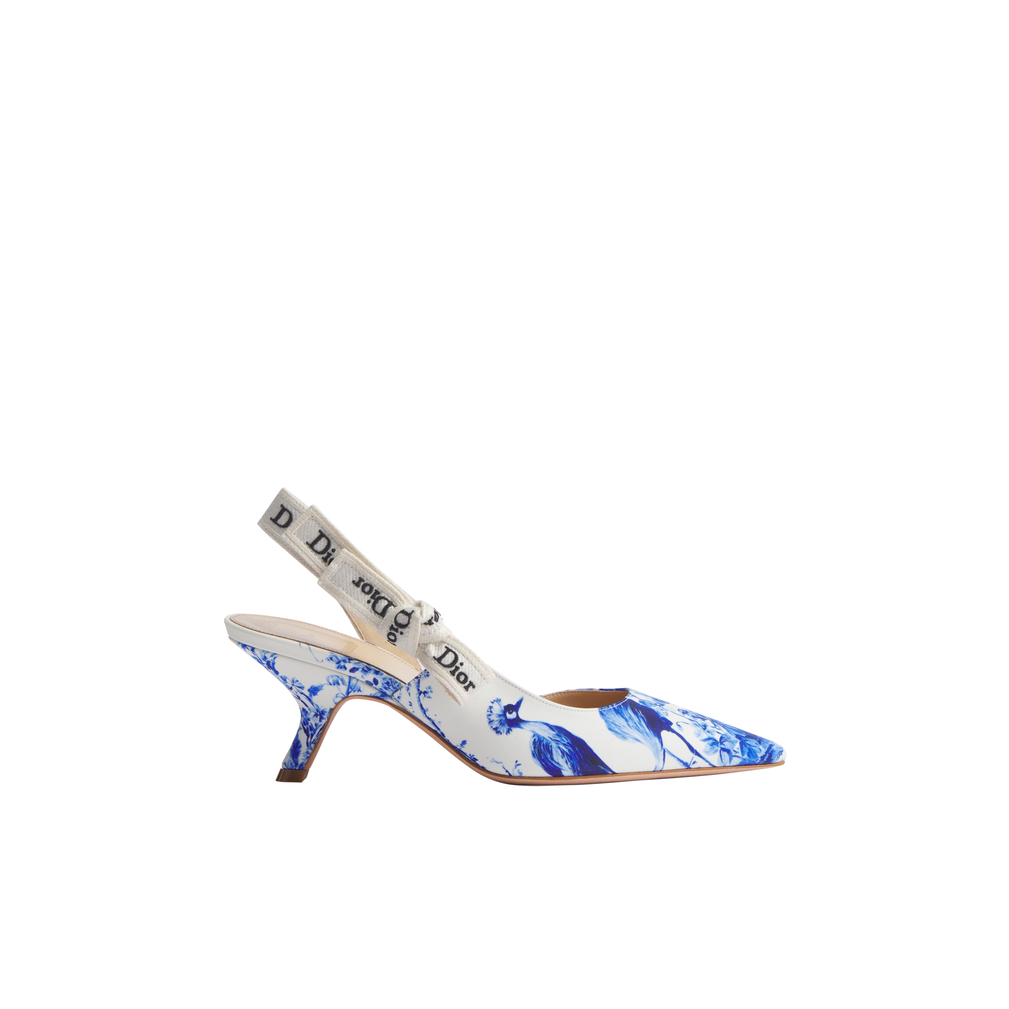 J'Adior Slingback Pump White and Blue Toile de Jouy Floral Garden