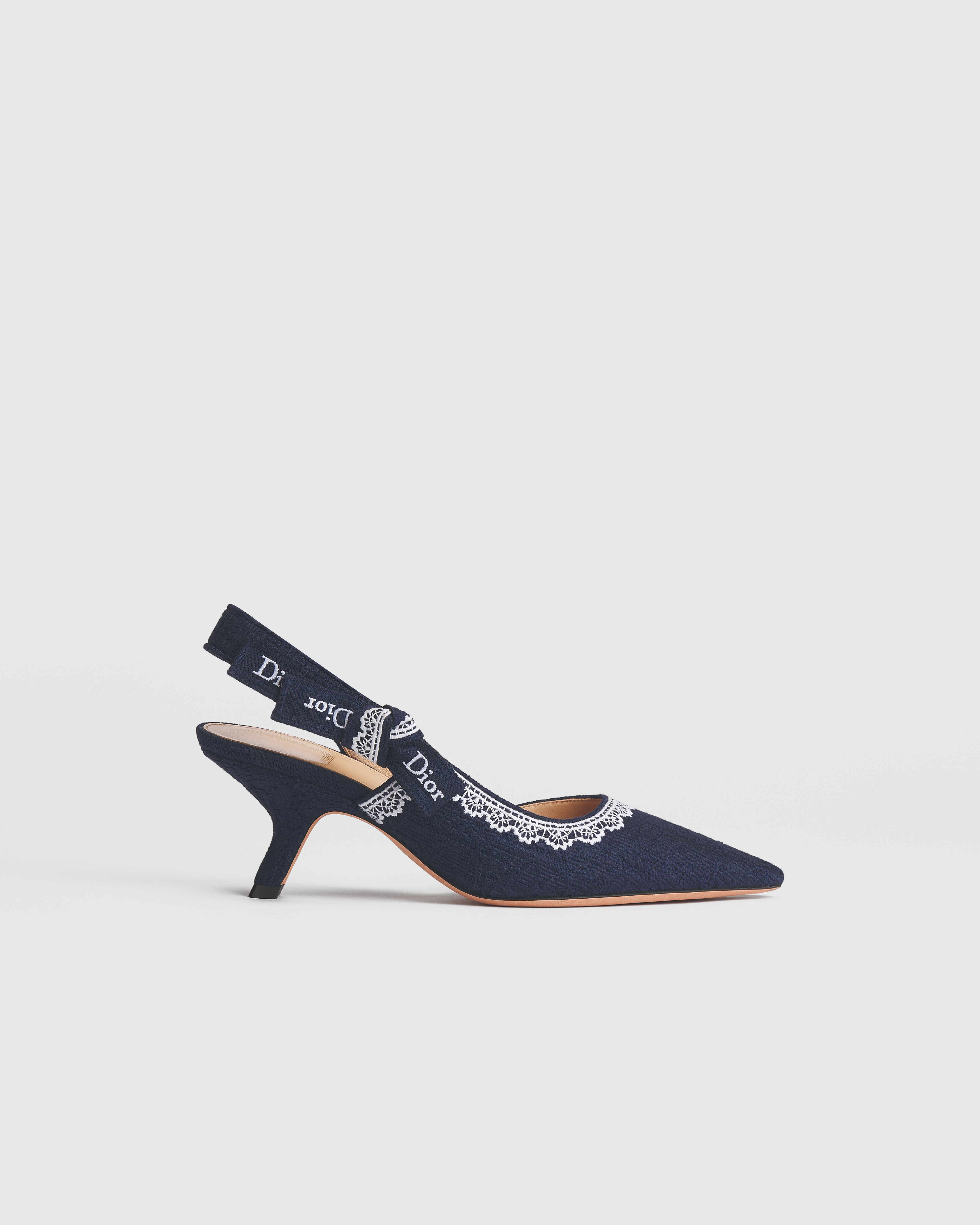 J'Adior Slingback-Pumps Dior Oblique Baumwolle mit Stickerei in Blau und Spitze in Weiß E02