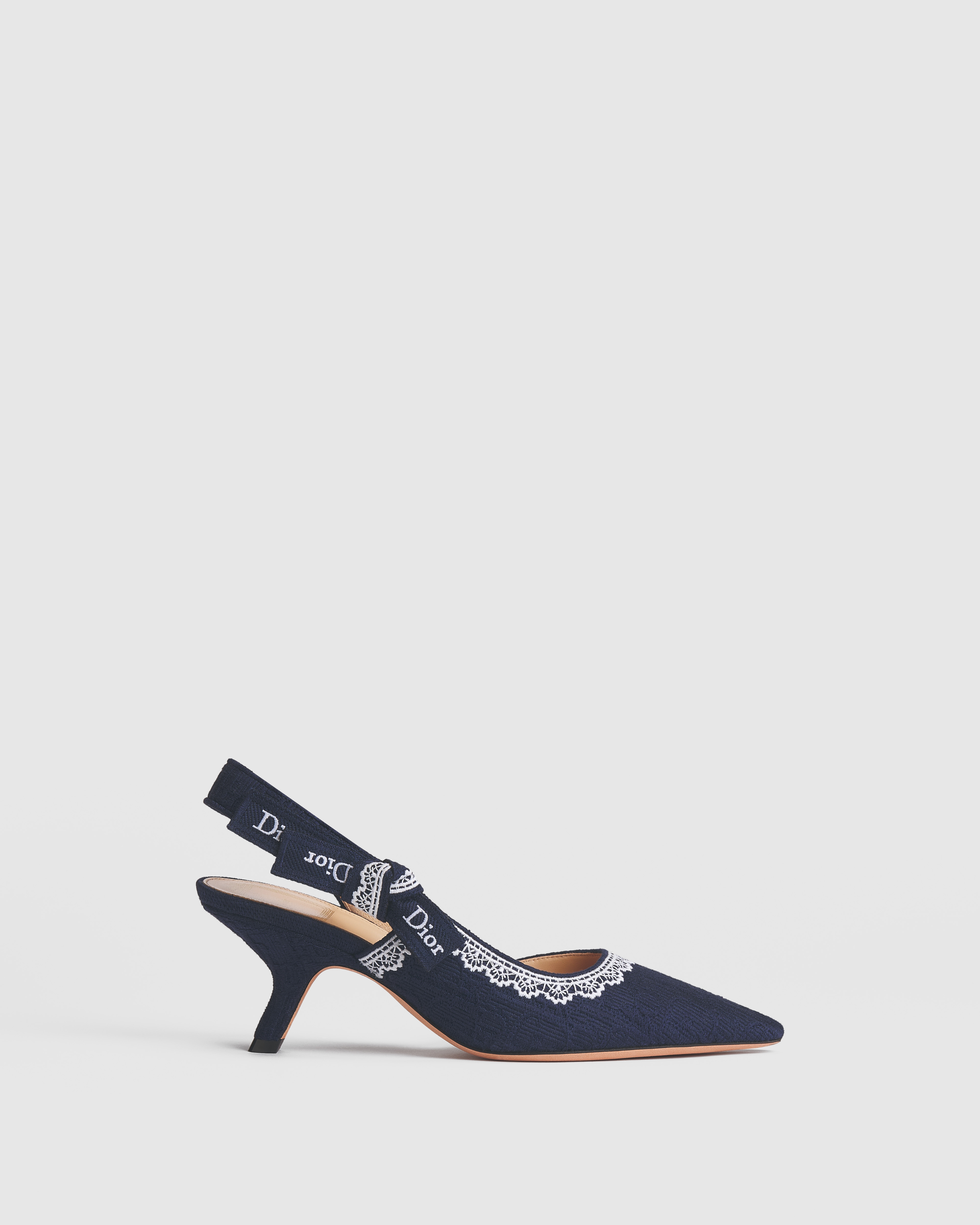 J'Adior Slingback Pump Blue Dior Oblique Embroidered Cotton and White Lace E02
