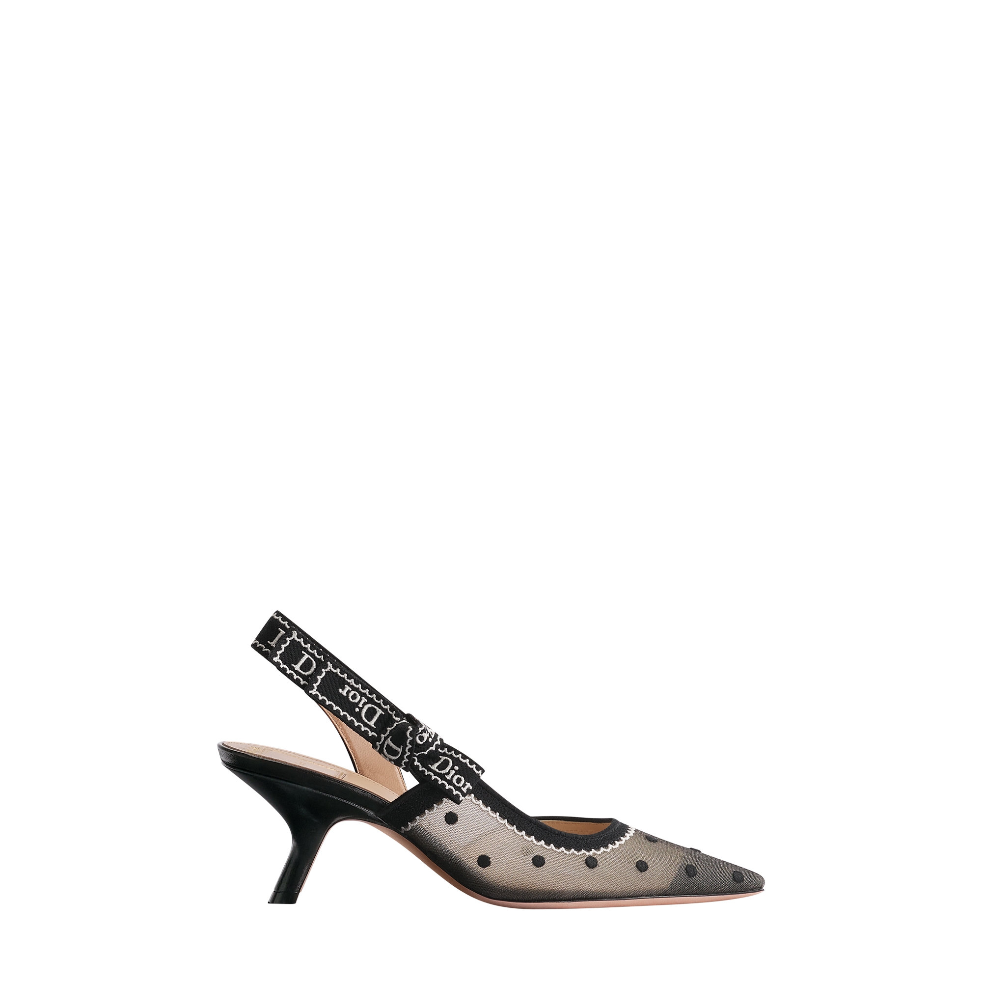 Dior J'ADIOR パンプス ドット柄 チュール　38D J'Adior Slingback Pump Black Embroidered Tulle and White Plumetis