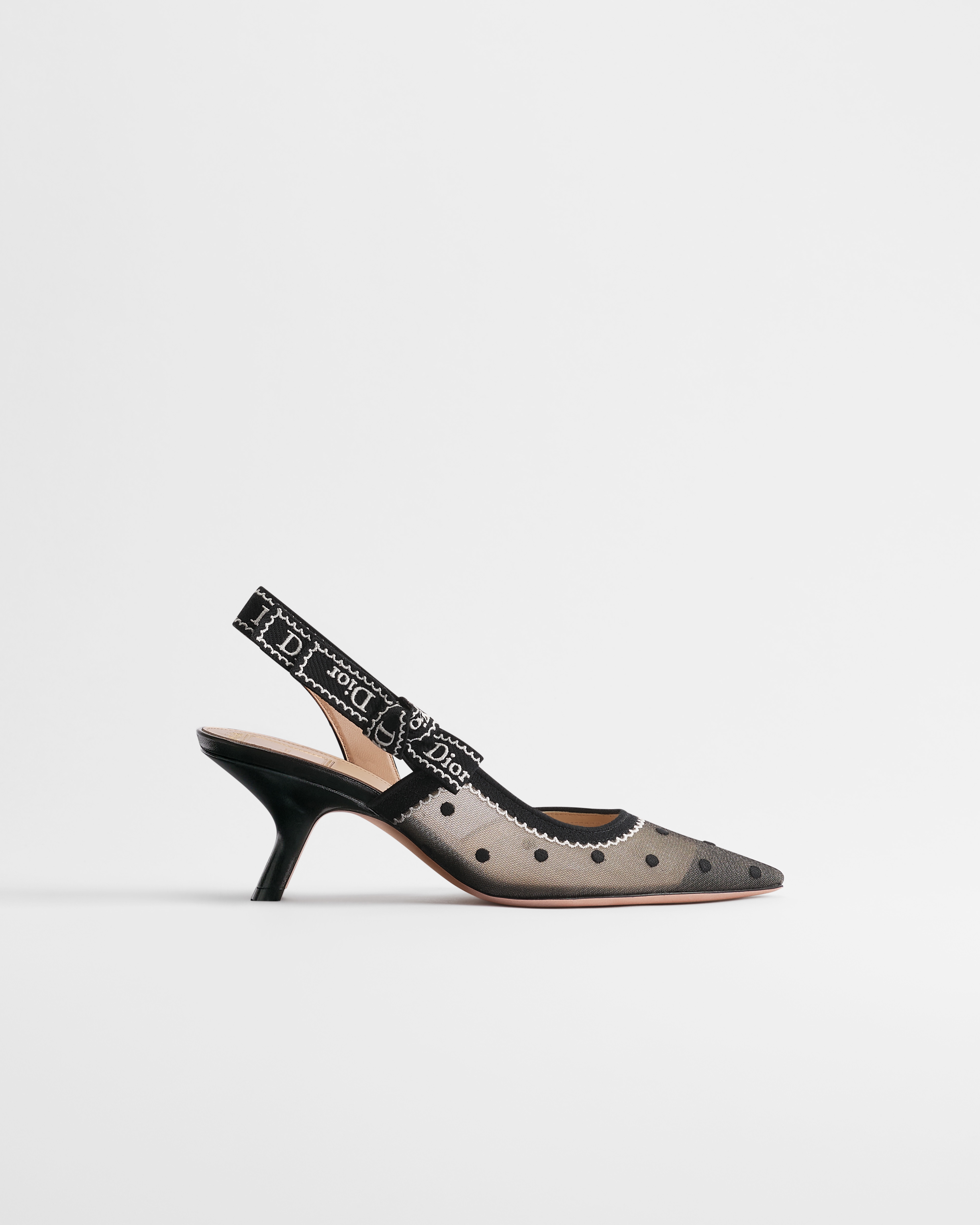 J'Adior Slingback Pump Black Embroidered Tulle and White Plumetis E02