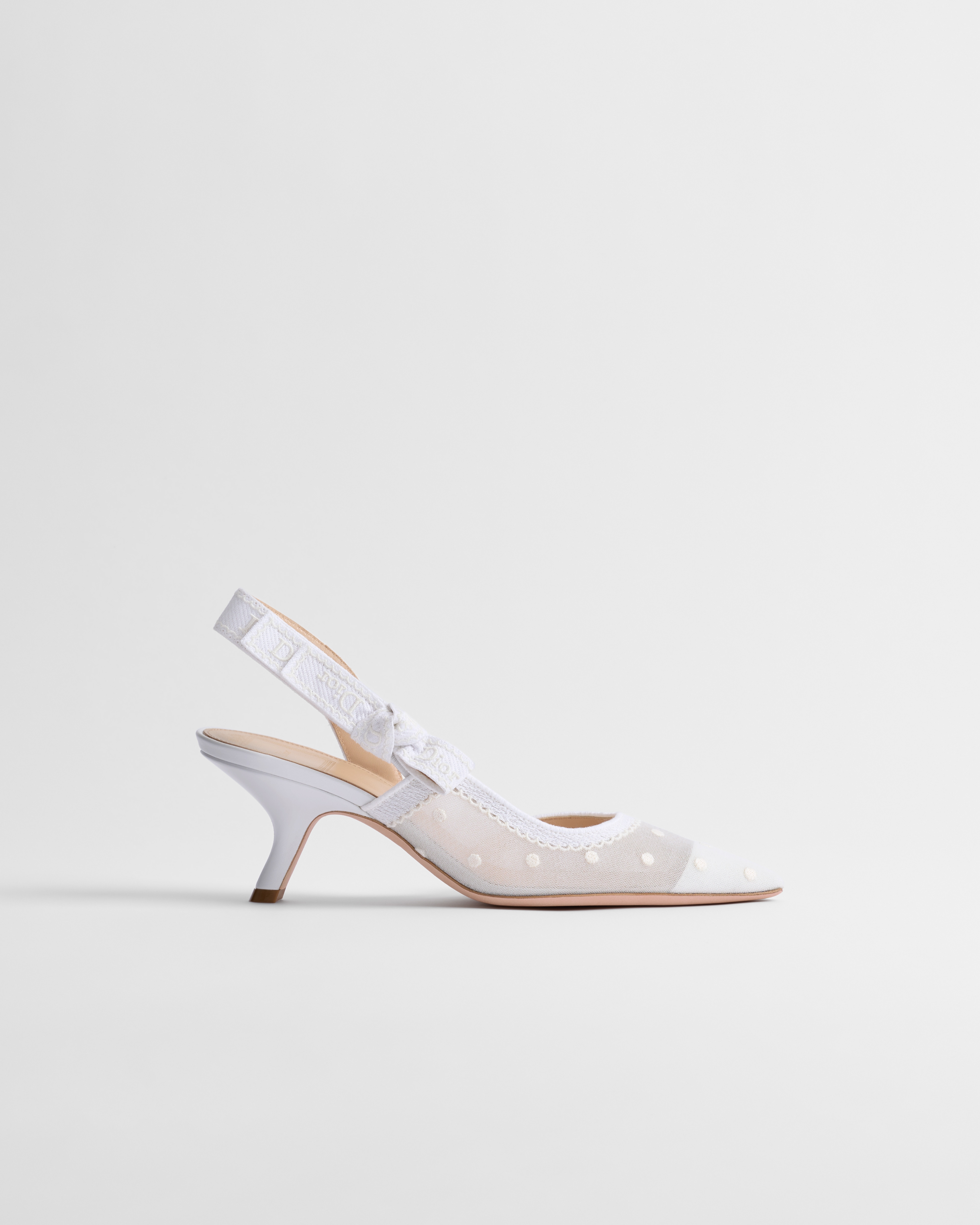 J'Adior Slingback Pump White Embroidered Tulle and Plumetis E02