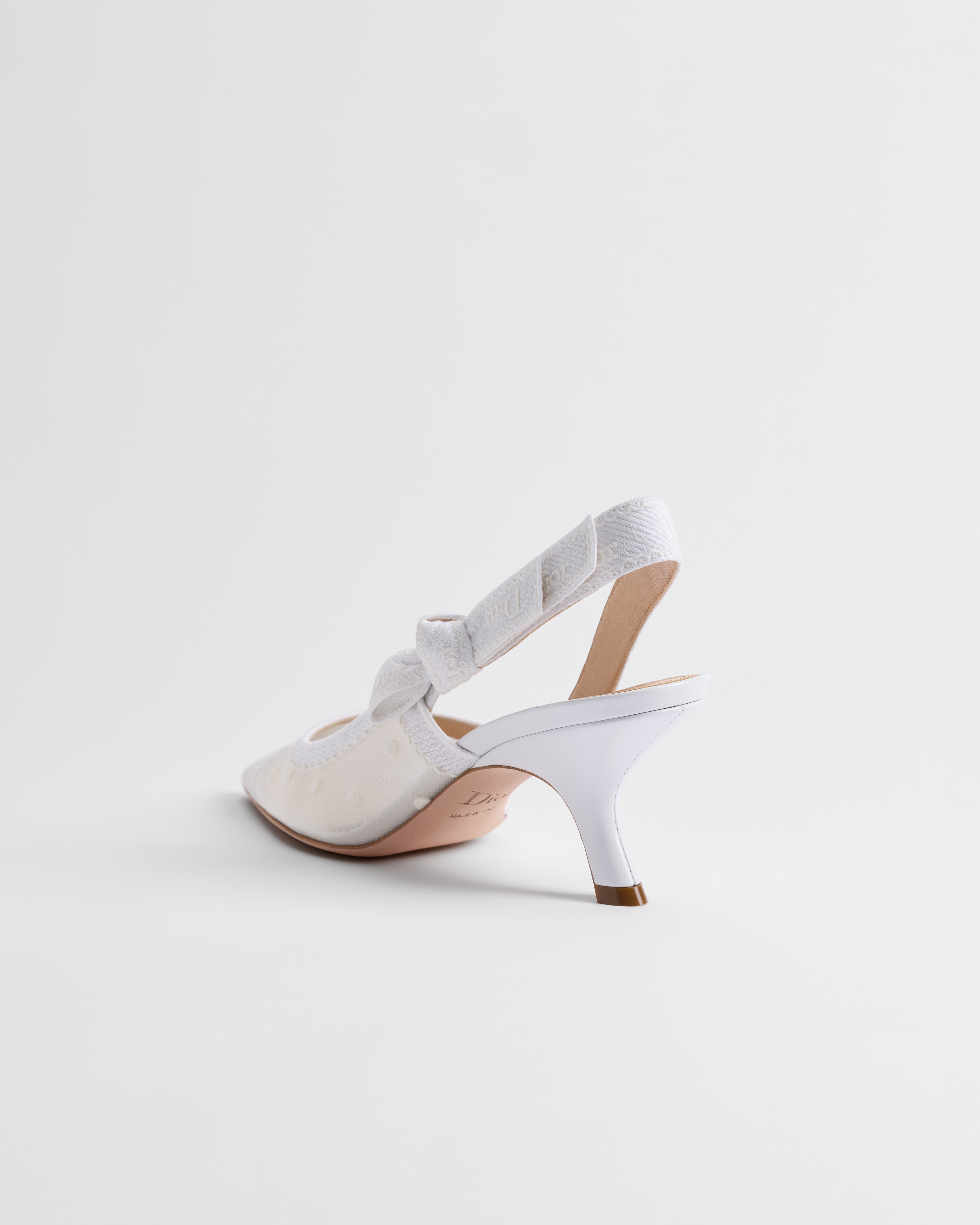 J'Adior Slingback Pump White Embroidered Tulle and Plumetis E05