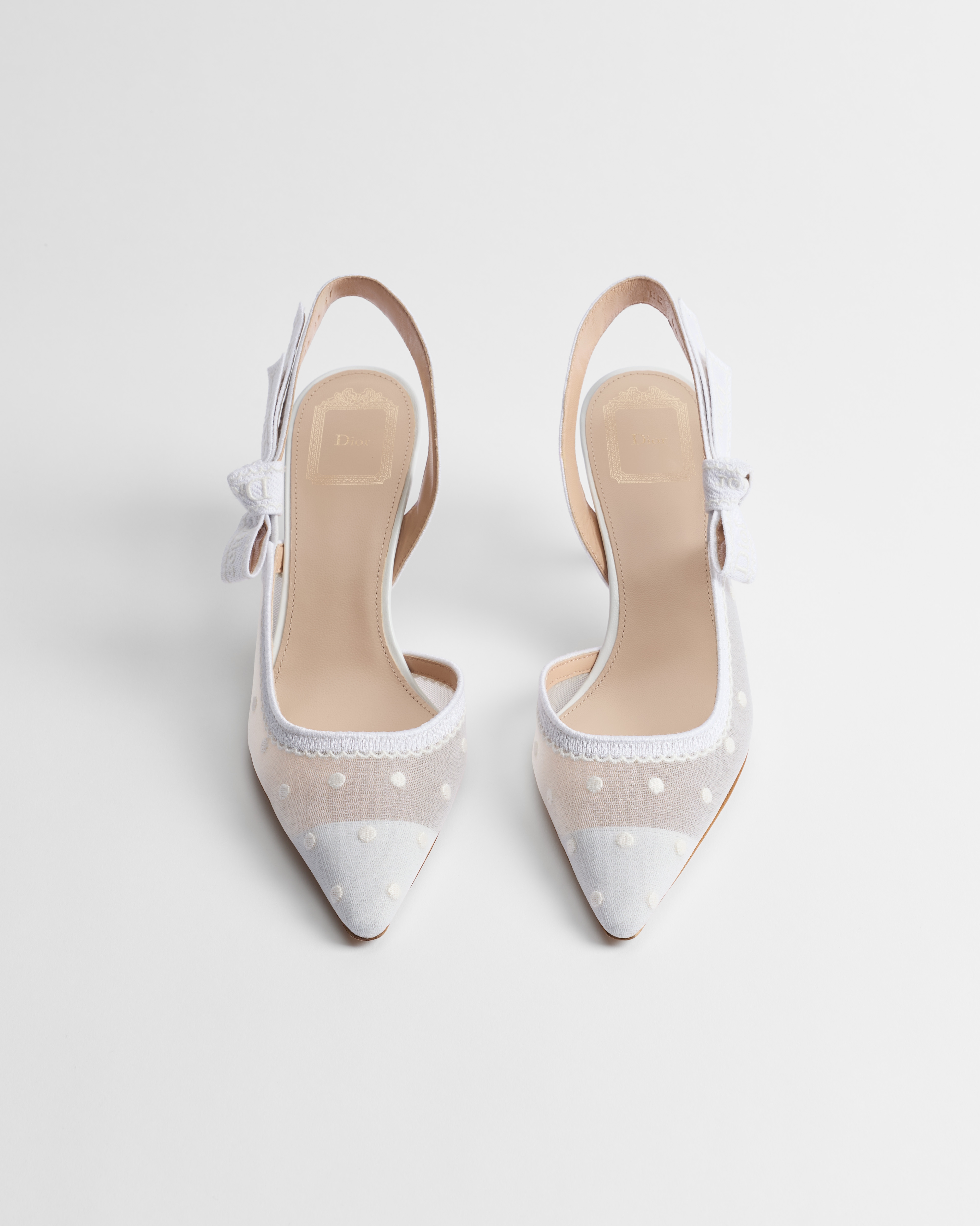 J'Adior Slingback Pump White Embroidered Tulle and Plumetis E06