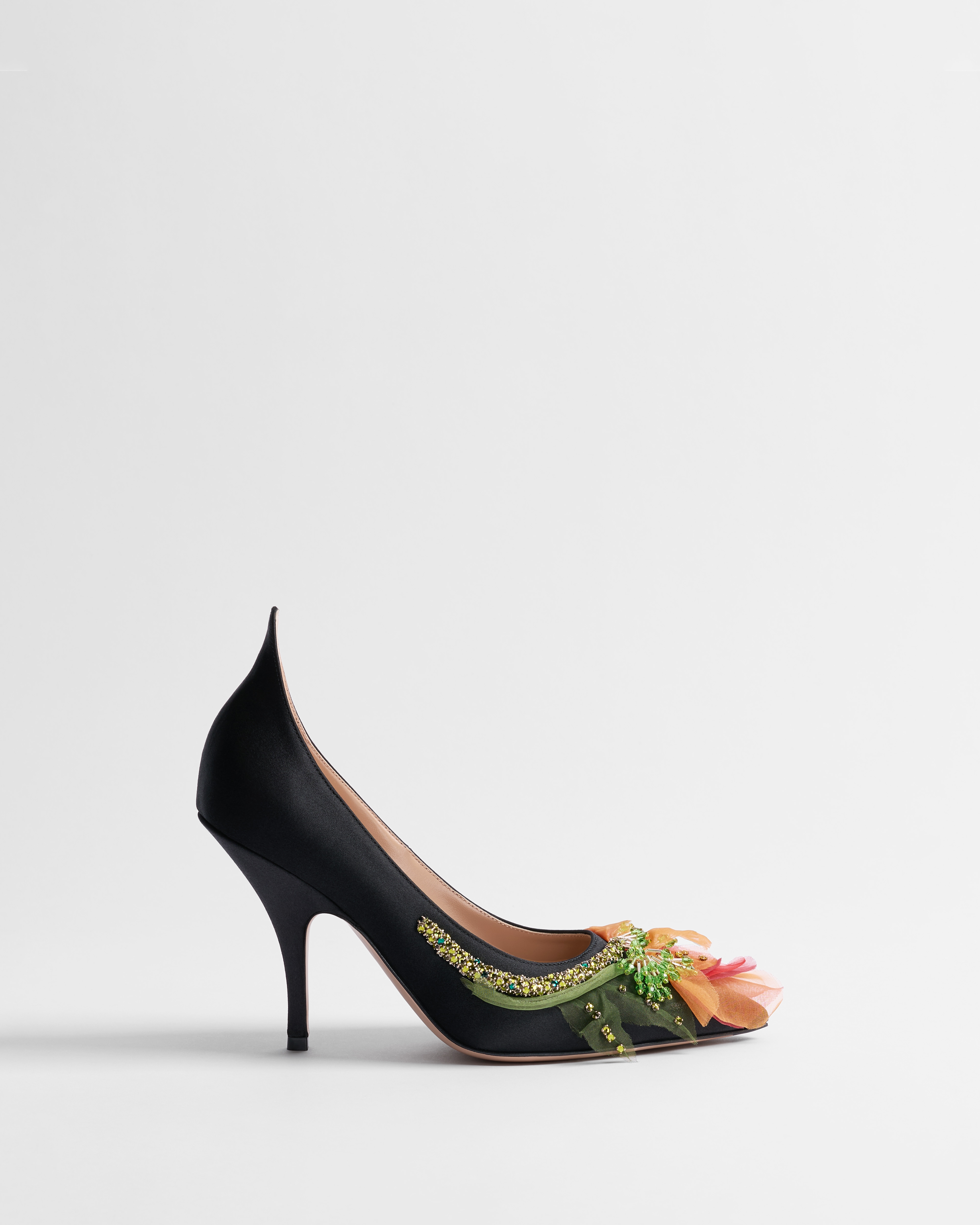 Dior Wing Pump Black Satin Embroidered with Multicolor Jardin de Dior Tulipes E02