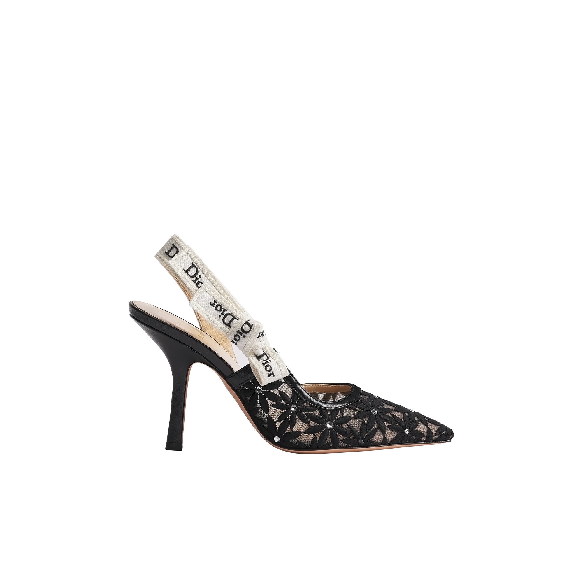 J'Adior Slingback Pump Black Dior Daisy Embroidered Lace and