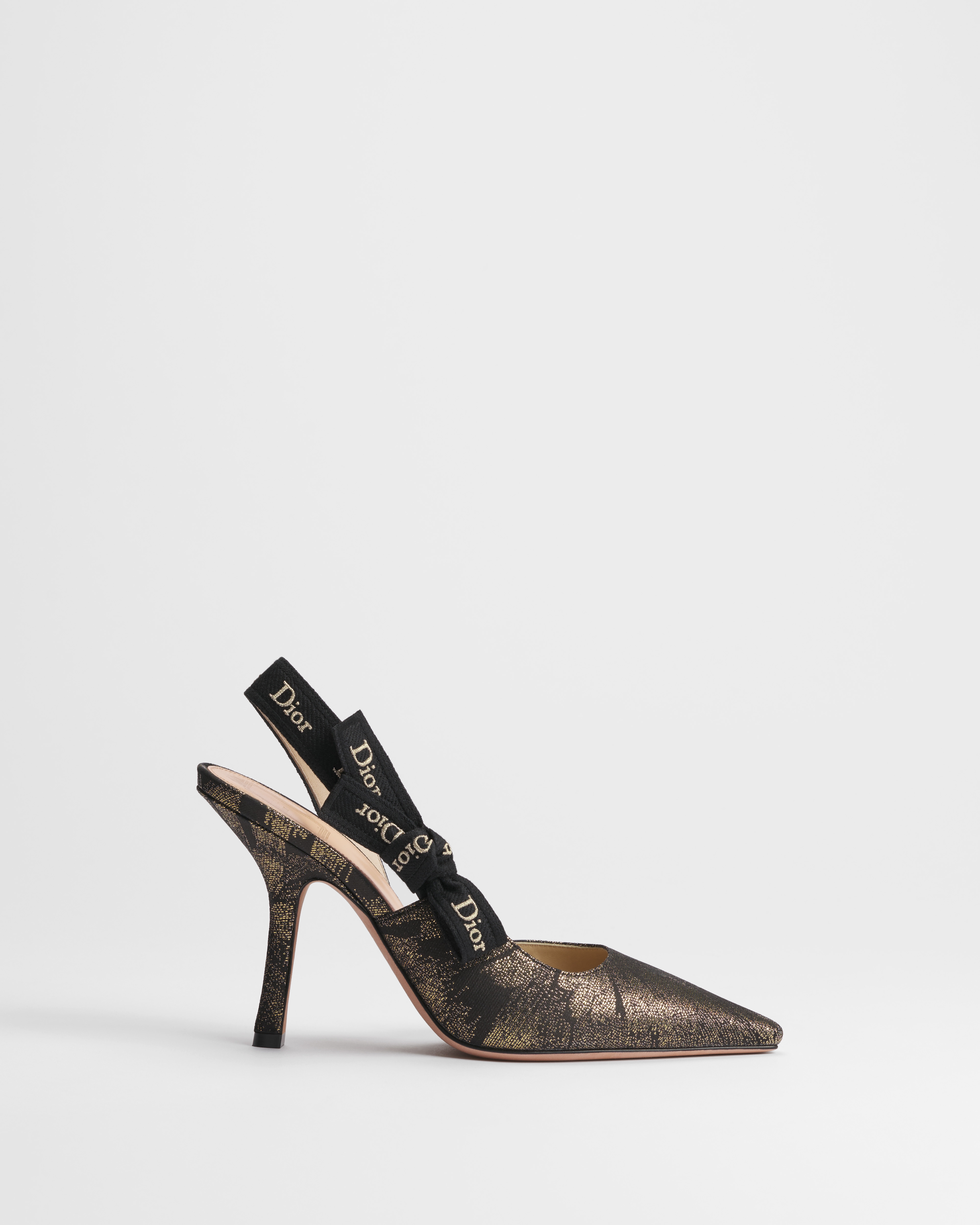 J'Adior Slingback Pump Black and Gold-Tone Dior Byzance Feathers Jacquard E02
