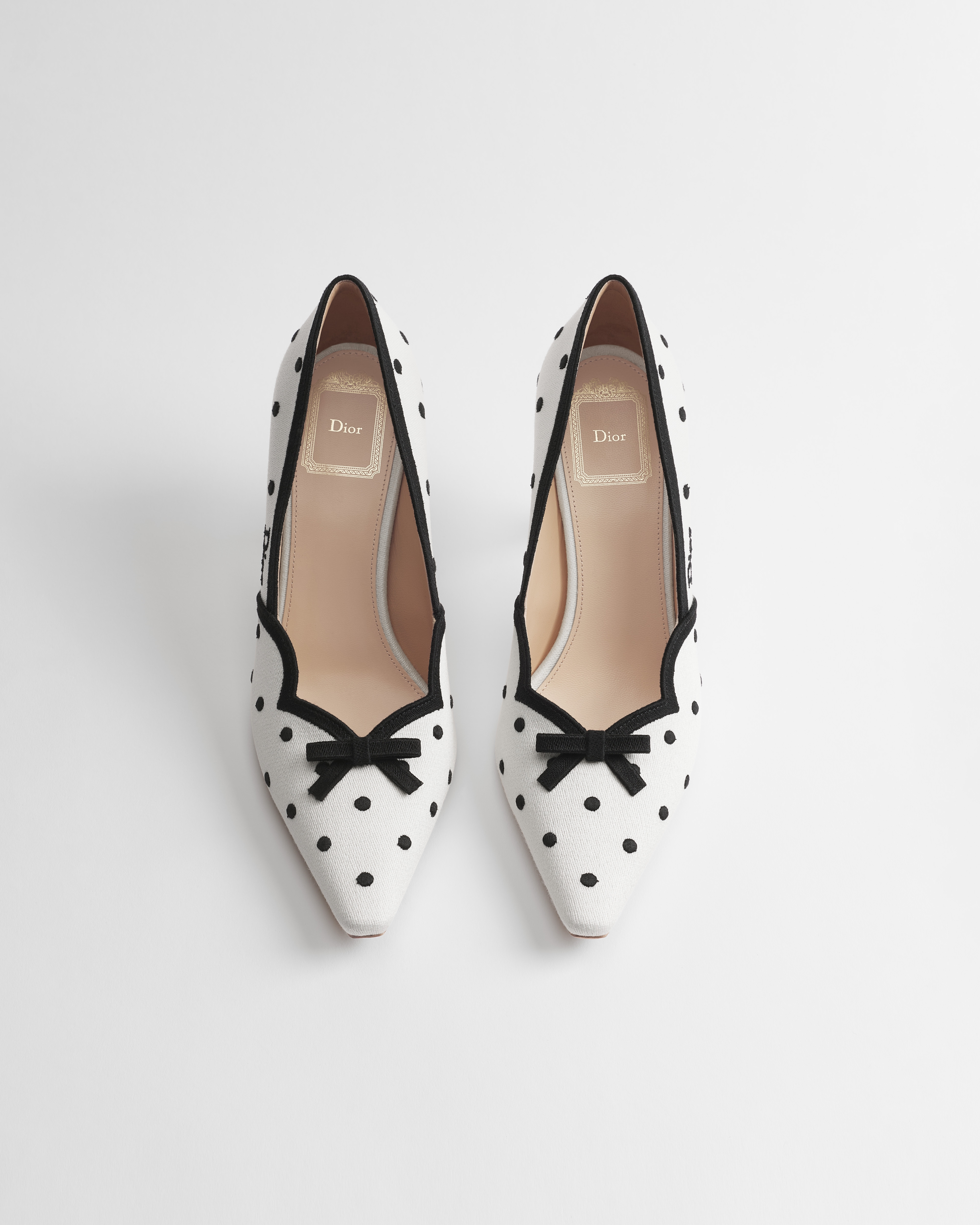 Dior Romance Pump White Cotton Embroidered with Black PolkaDior Motif E06