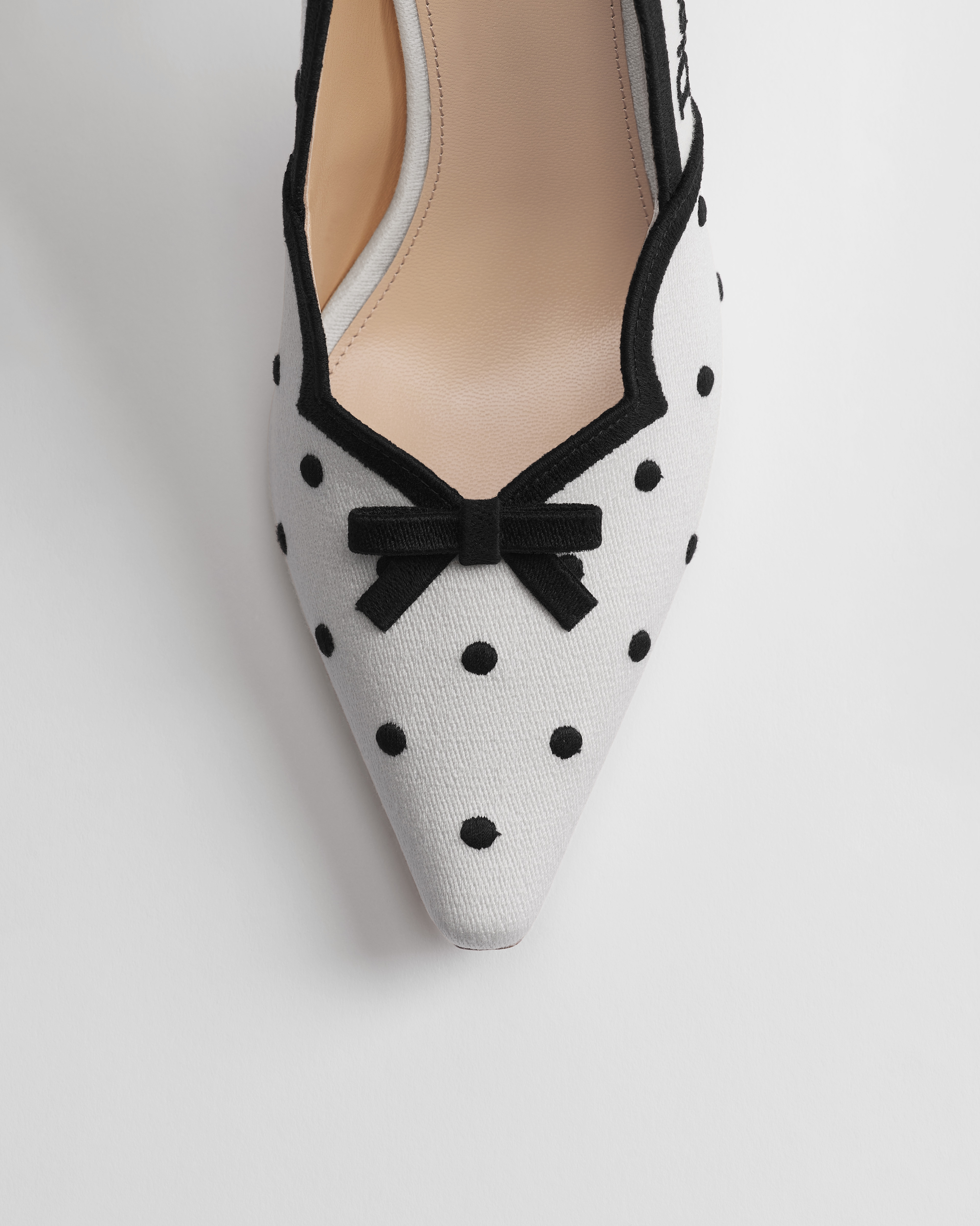 Dior Romance Pumps Bestickte Baumwolle in Weiß mit PolkaDior Motiv in Schwarz E09