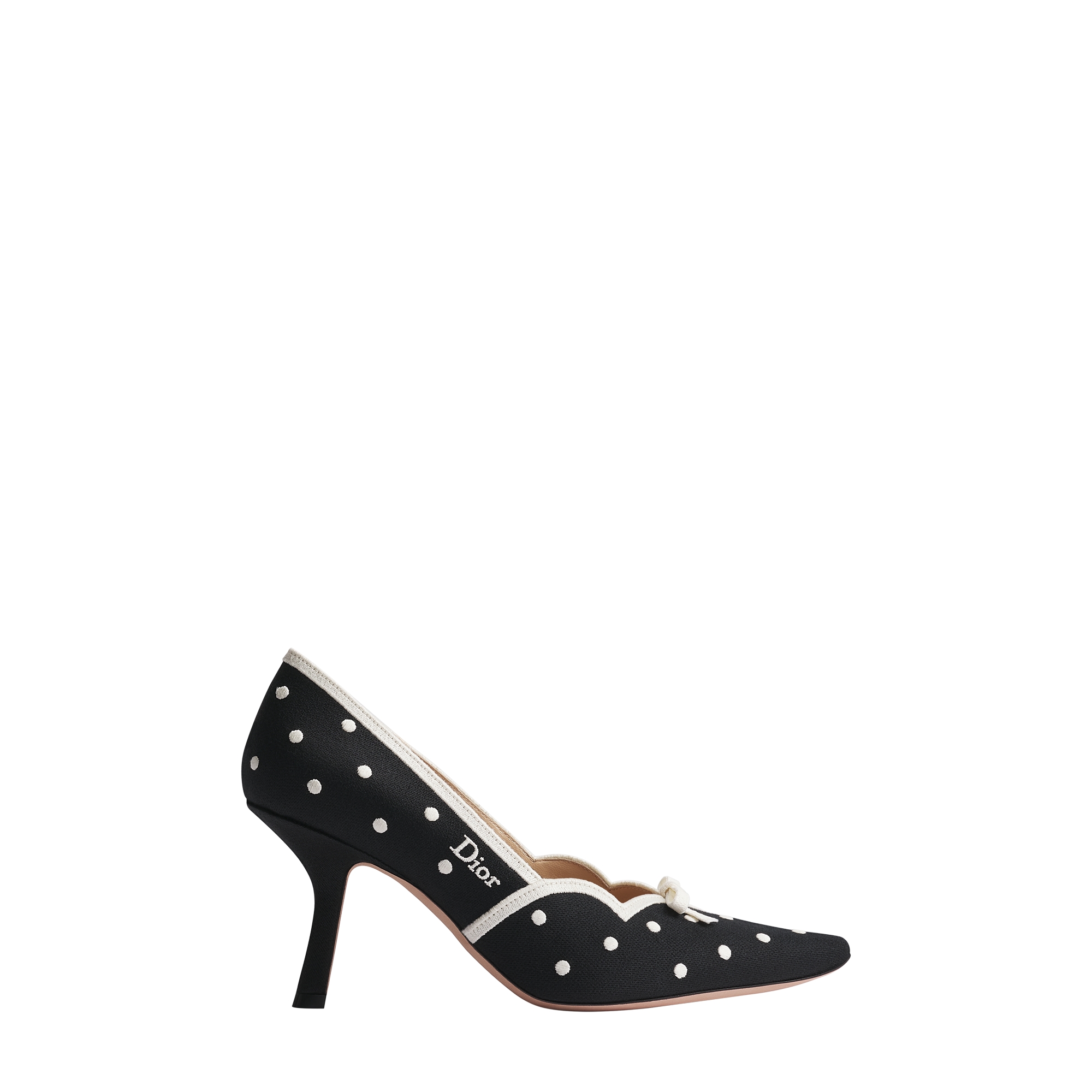  Coton noir brodé du motif PolkaDior blanc