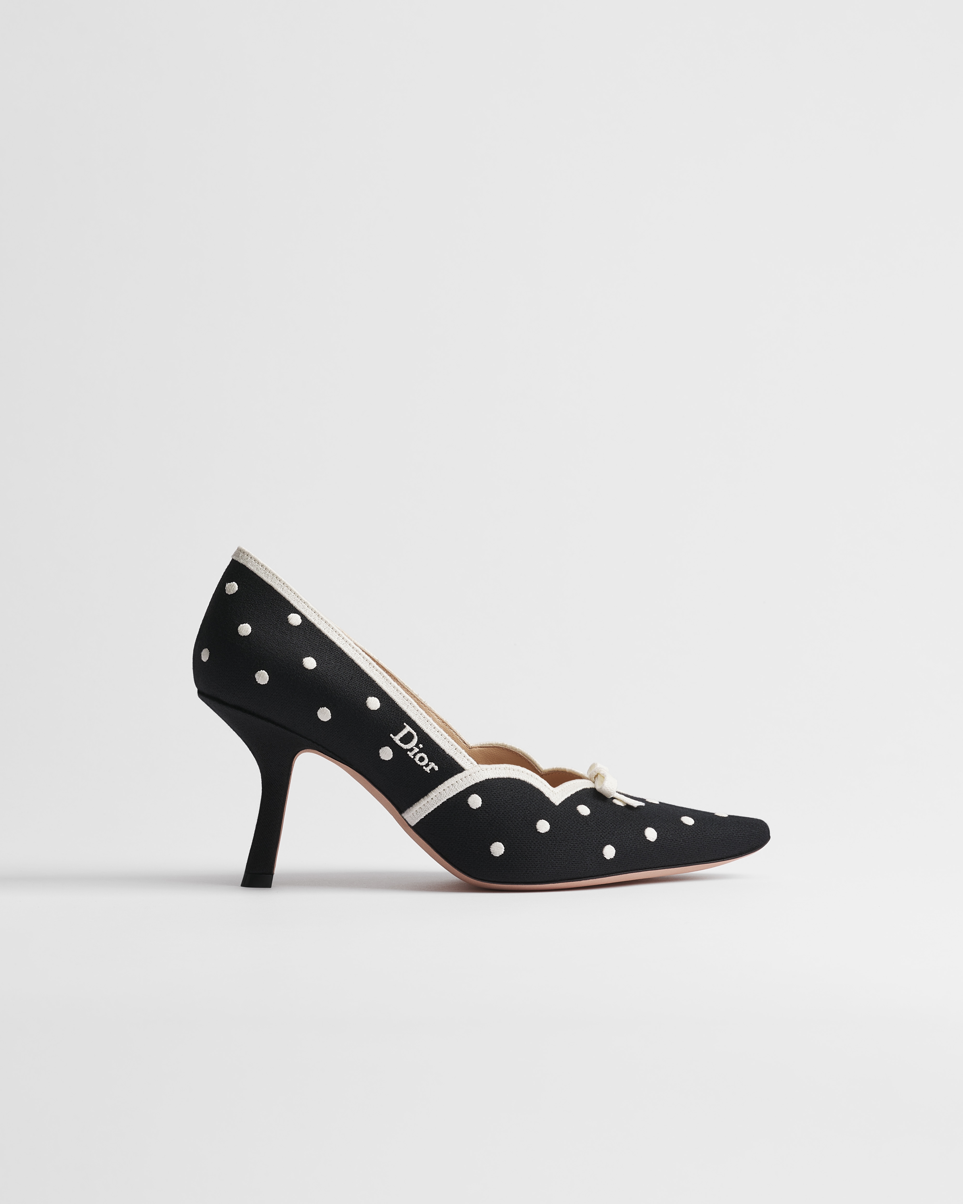 Dior Romance Pump Black Cotton Embroidered with White PolkaDior Motif E02
