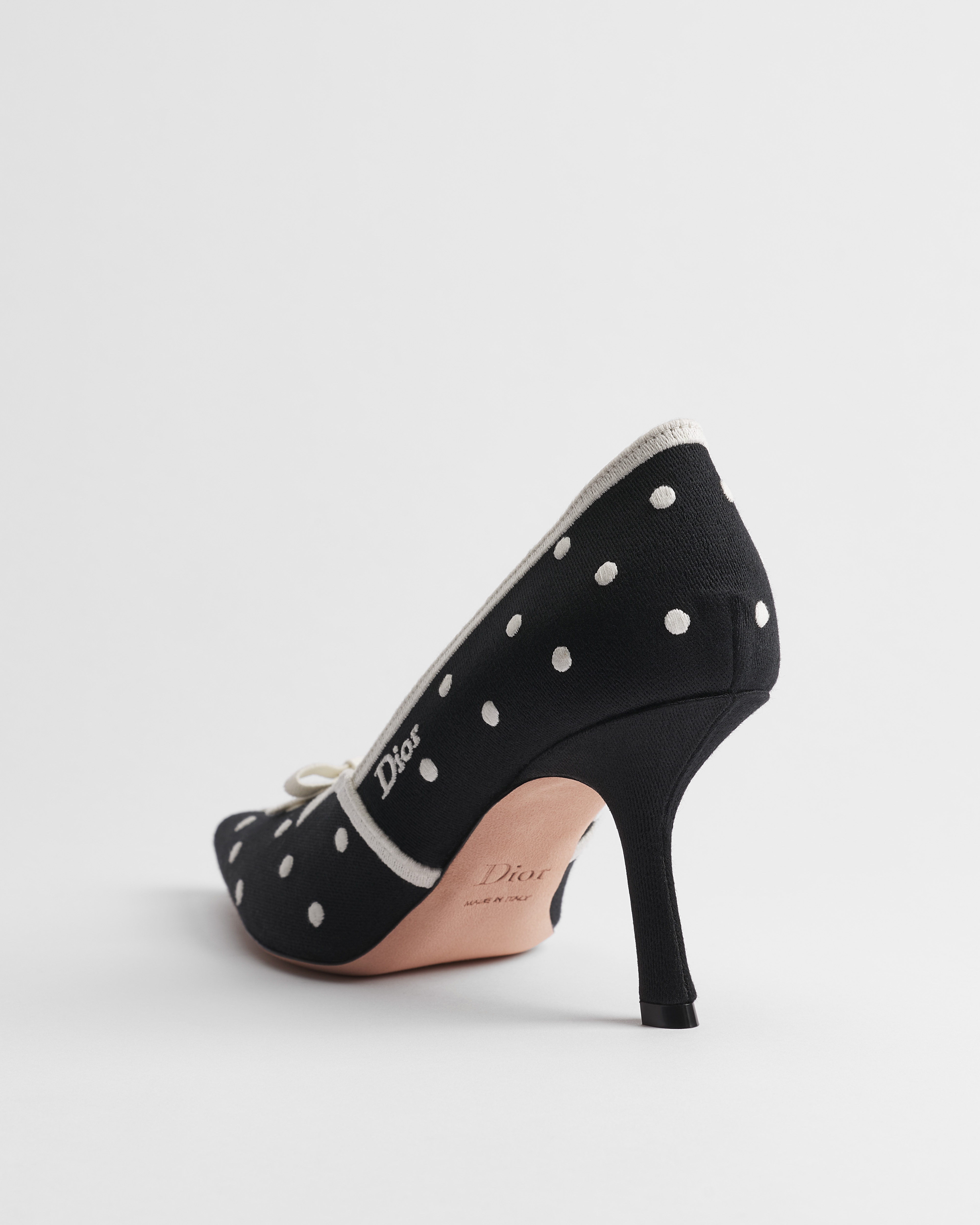 Dior Romance Pump Black Cotton Embroidered with White PolkaDior Motif E05
