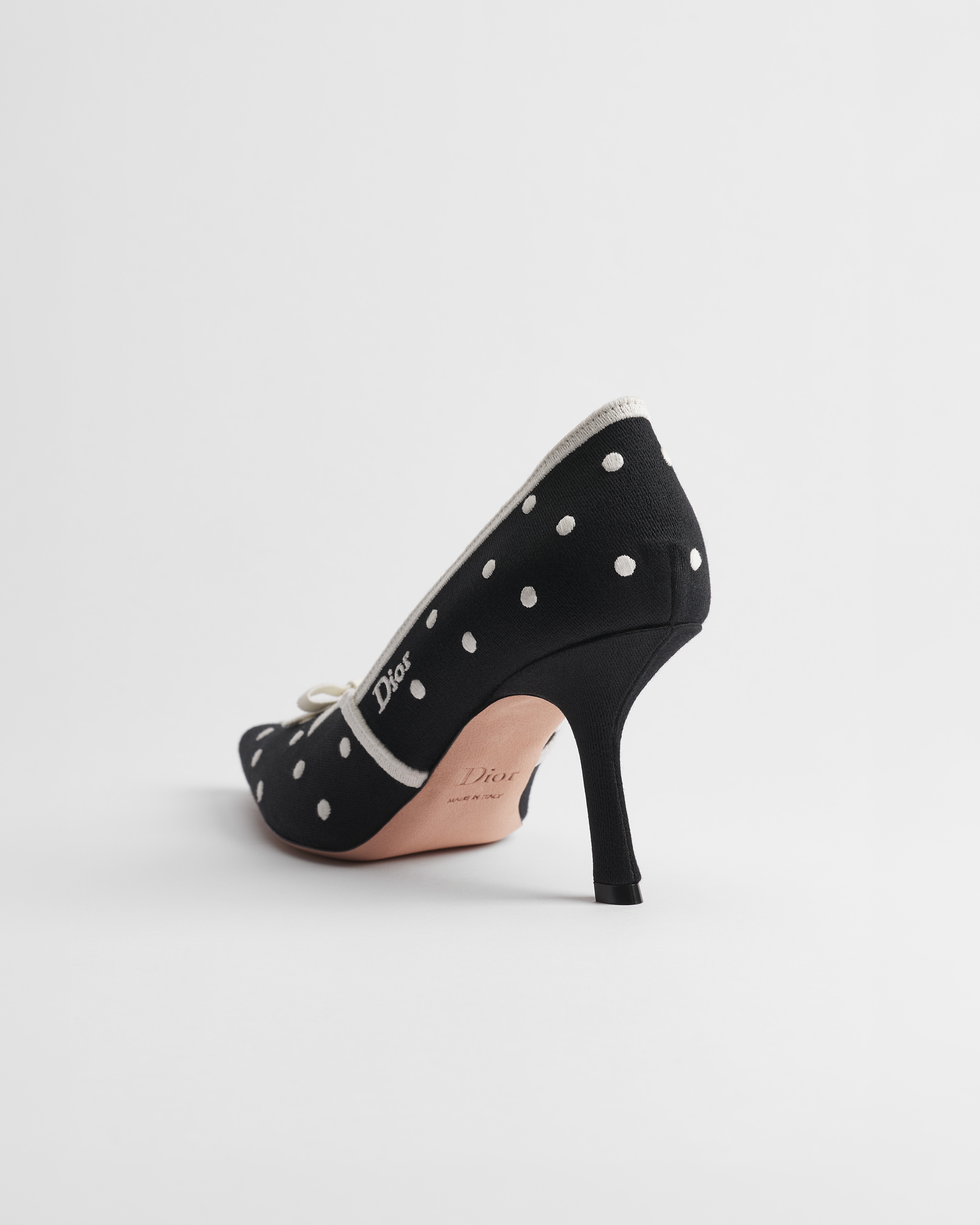 Dior Romance Pump Black Cotton Embroidered with White PolkaDior Motif E05