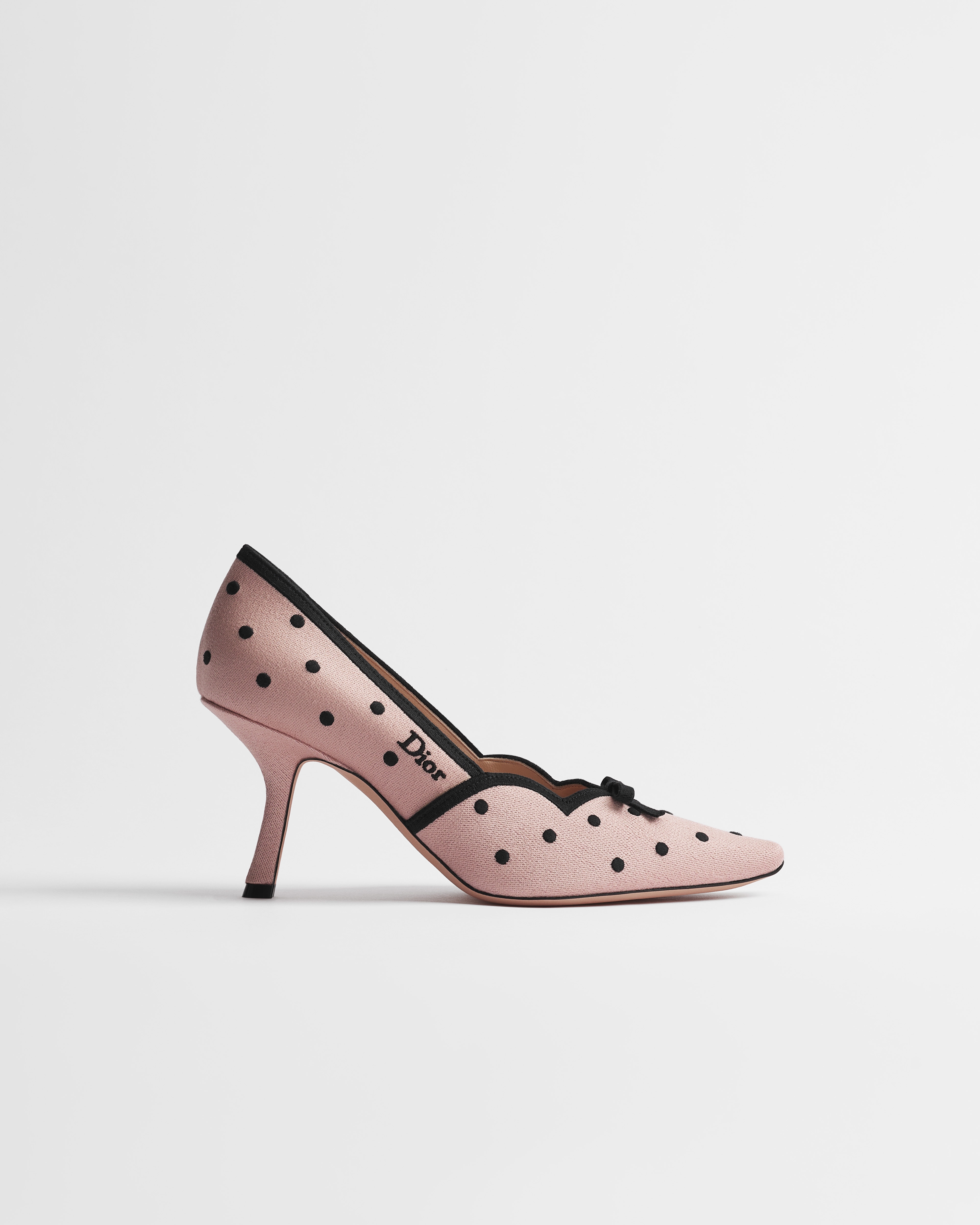 Dior Romance Pump Pink Cotton Embroidered with Black PolkaDior Motif E02