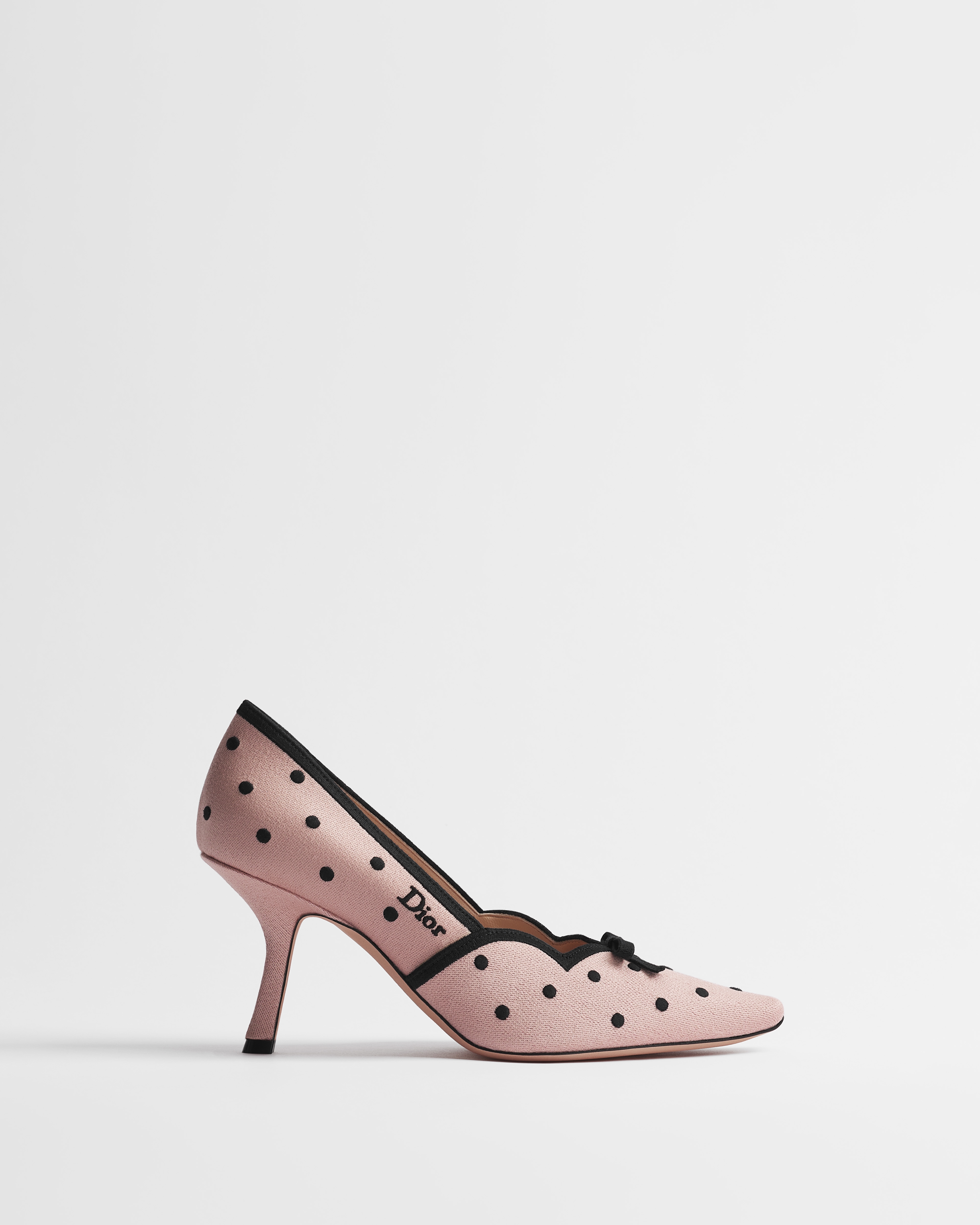 Dior Romance Pump Pink Cotton Embroidered with Black PolkaDior Motif E02