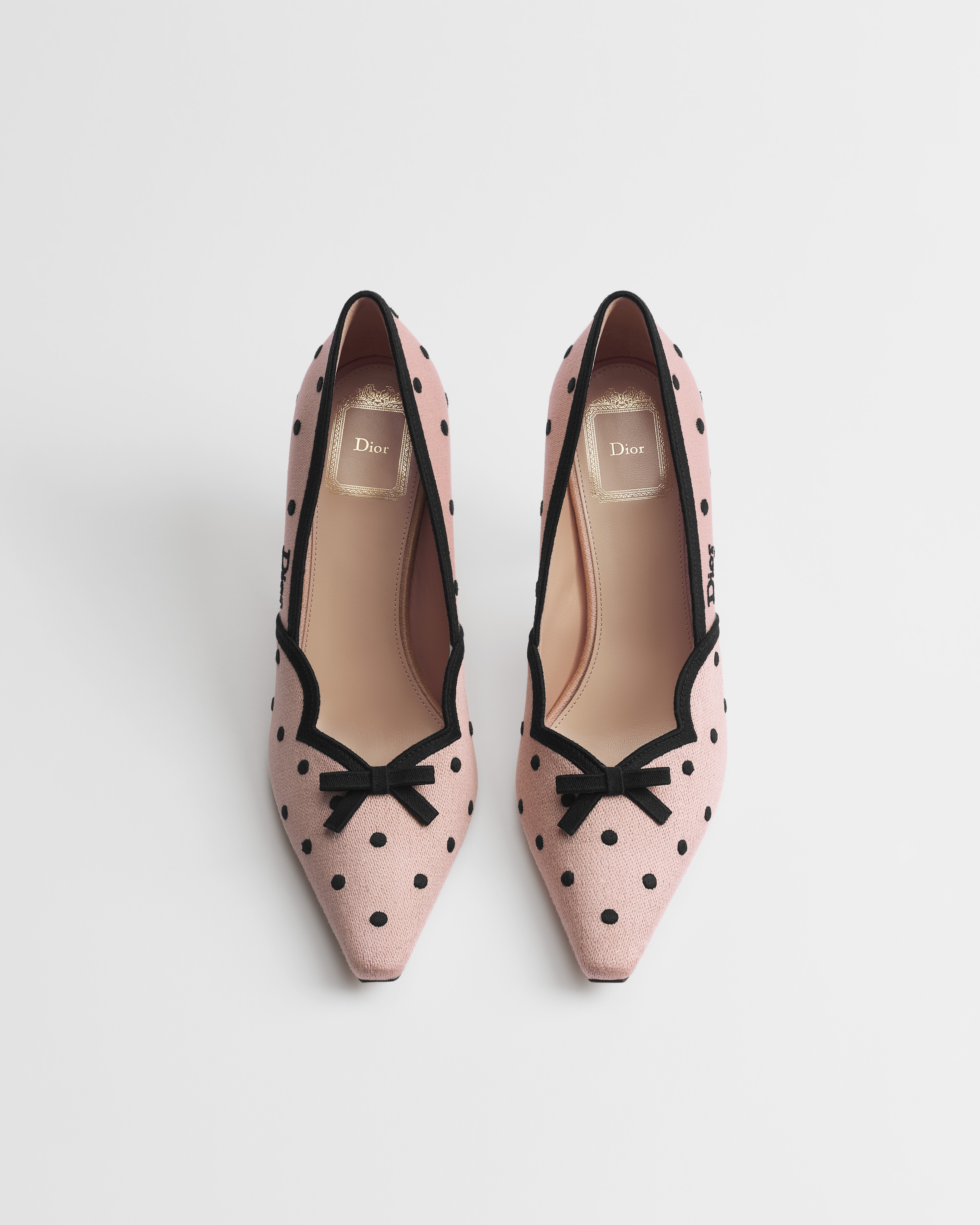 Dior Romance Pump Pink Cotton Embroidered with Black PolkaDior Motif E06