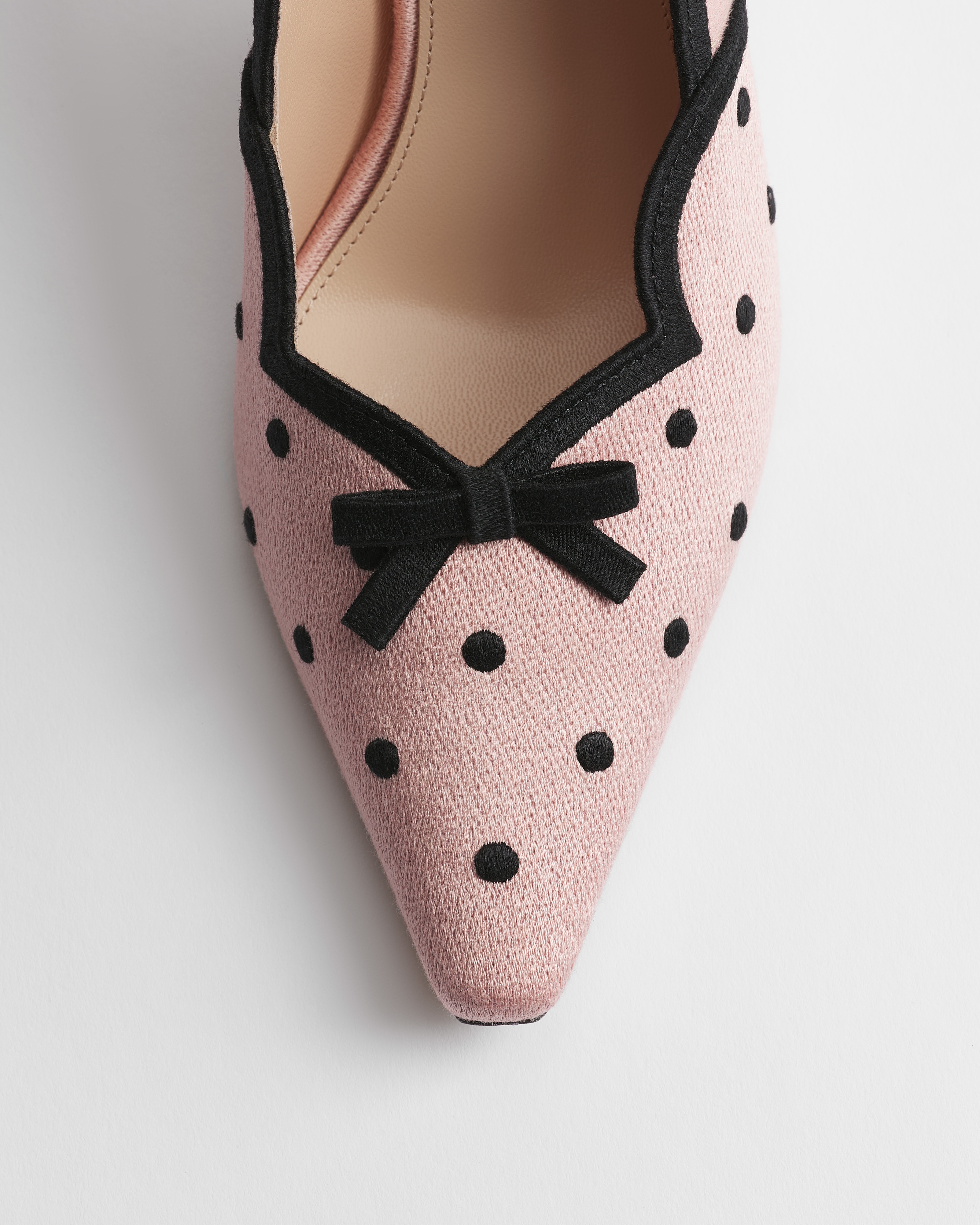 Dior Romance Pump Pink Cotton Embroidered with Black PolkaDior Motif E09