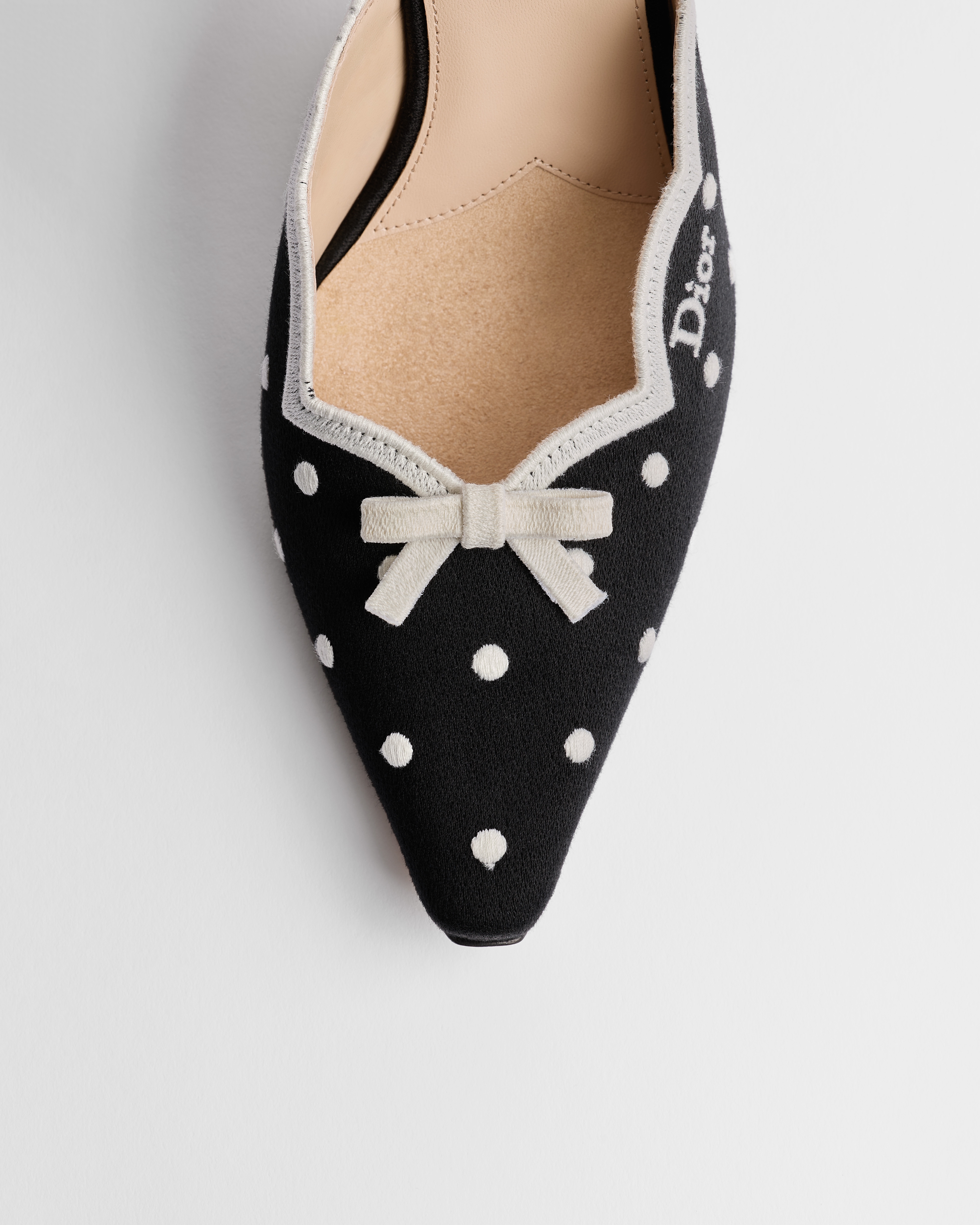 Dior Romance Heeled Mule Black Cotton Embroidered with White PolkaDior Motif E09