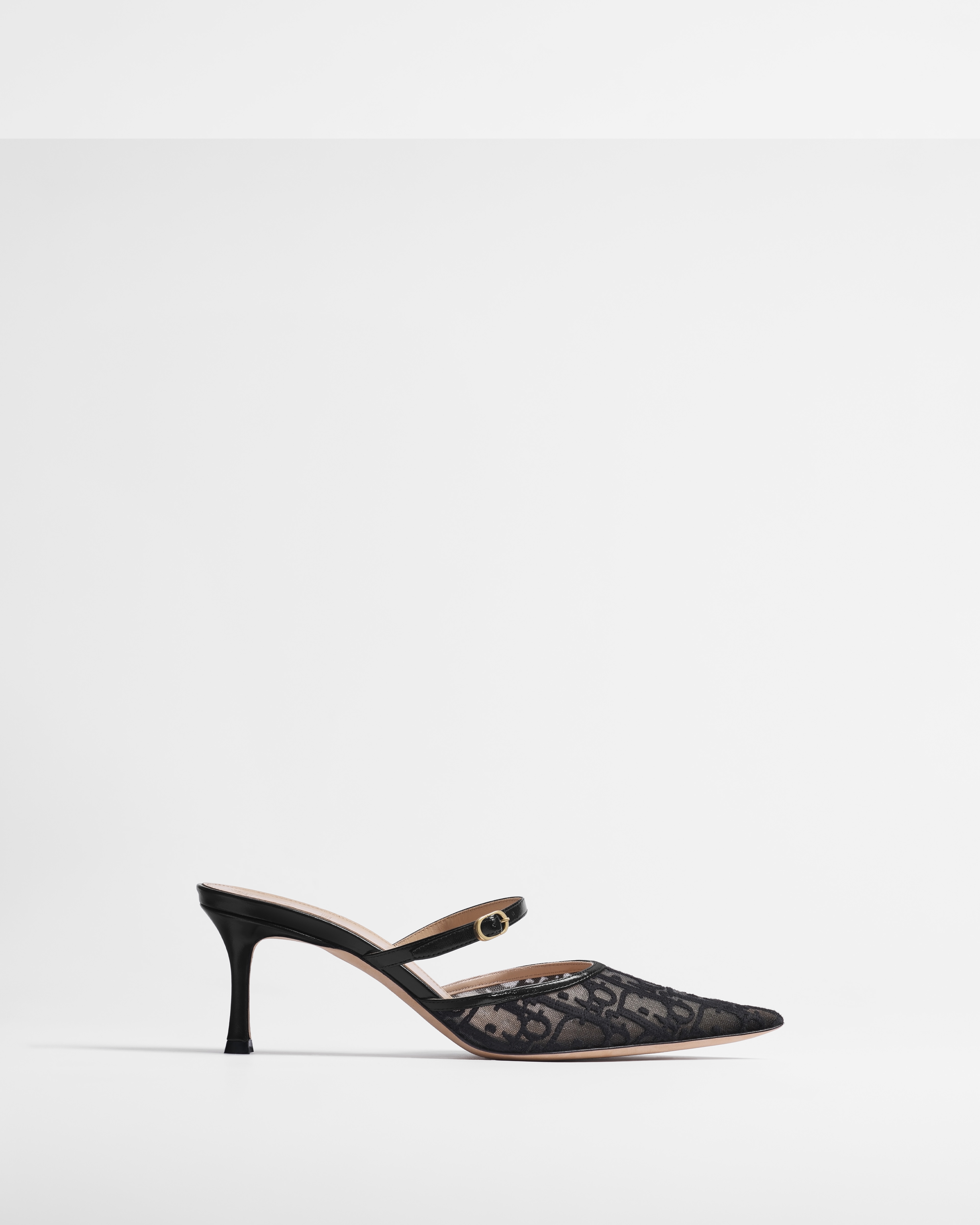 Adiorable Heeled Mule Black Dior Oblique Embroidered Mesh E02