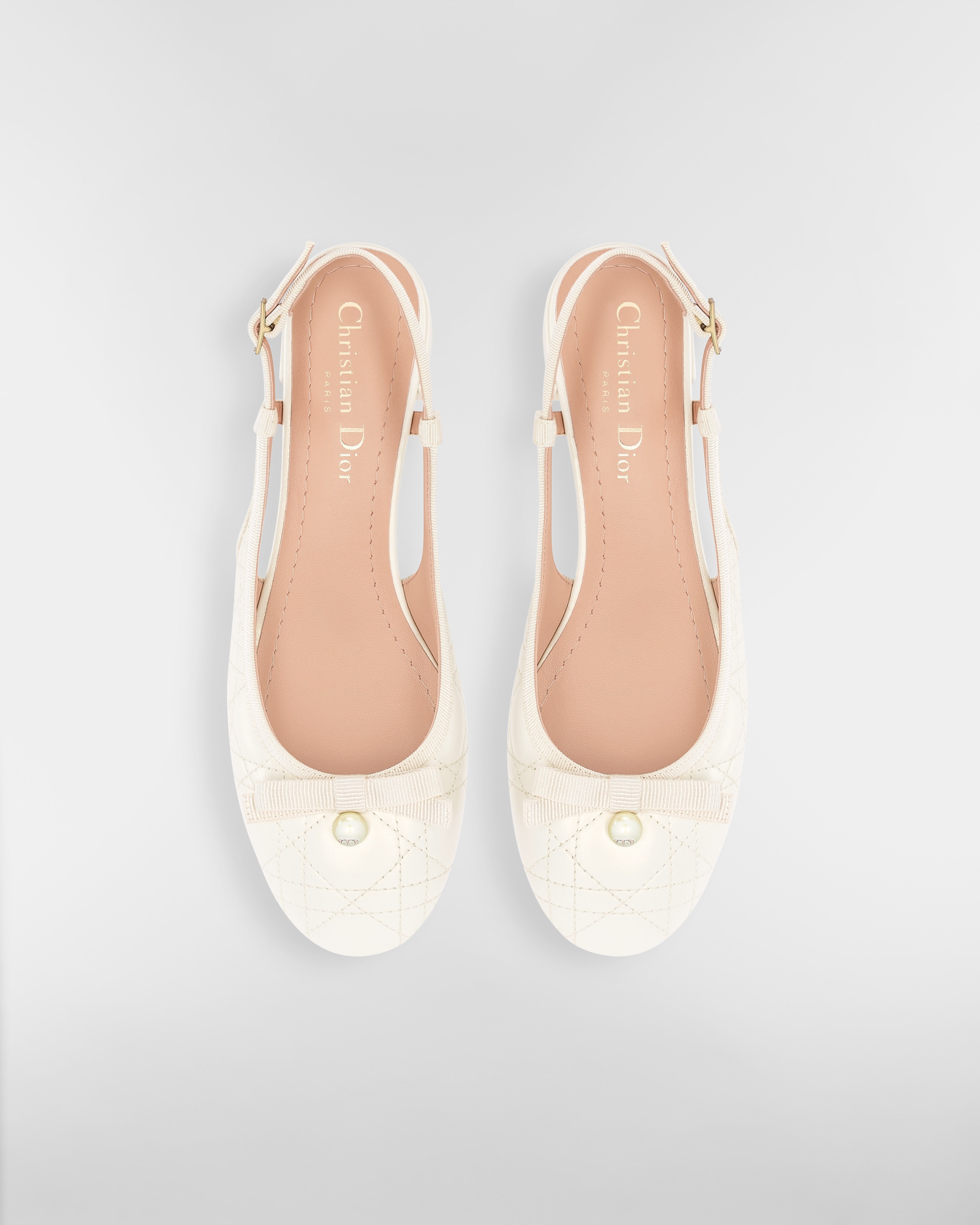 Dior Ballet 芭蕾露跟高跟鞋 珠光白色 Cannage 籐格紋羊皮 E06