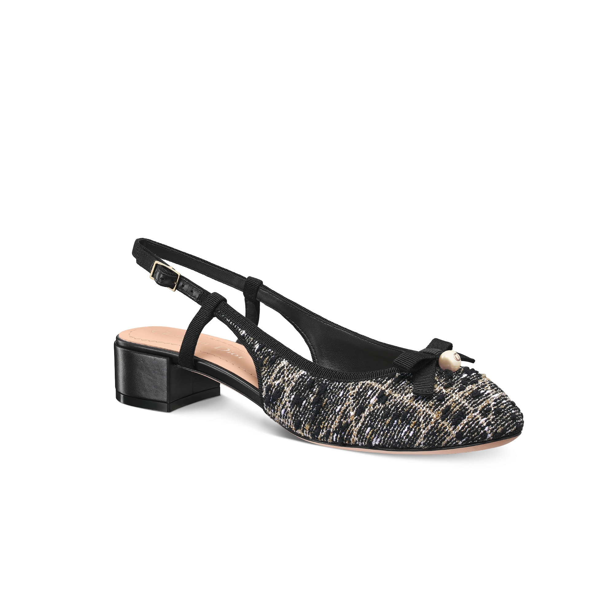Dior Ballet Slingback Pump Black Cannage Tweed and Gold-Tone