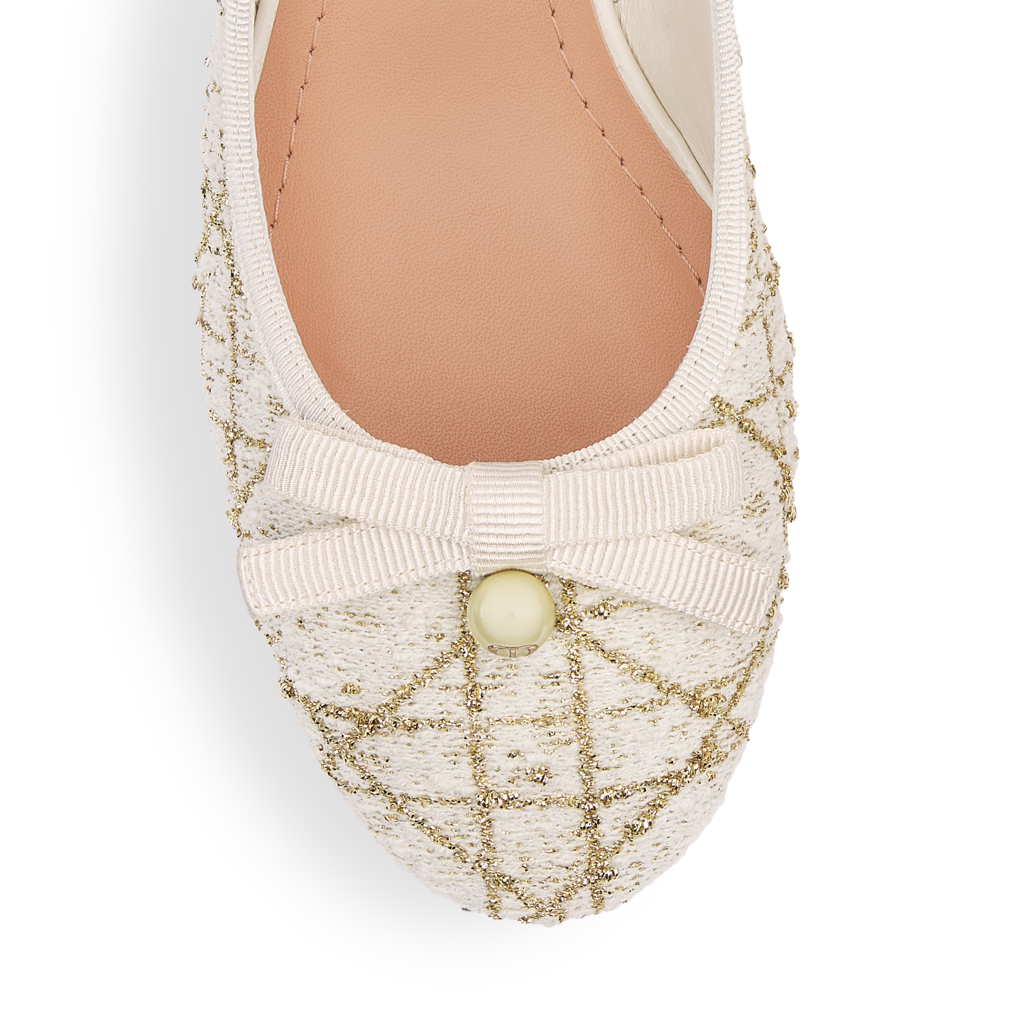 Dior Ballet Slingback Pump White Cannage Tweed and Gold-Tone Metallic Thread E09