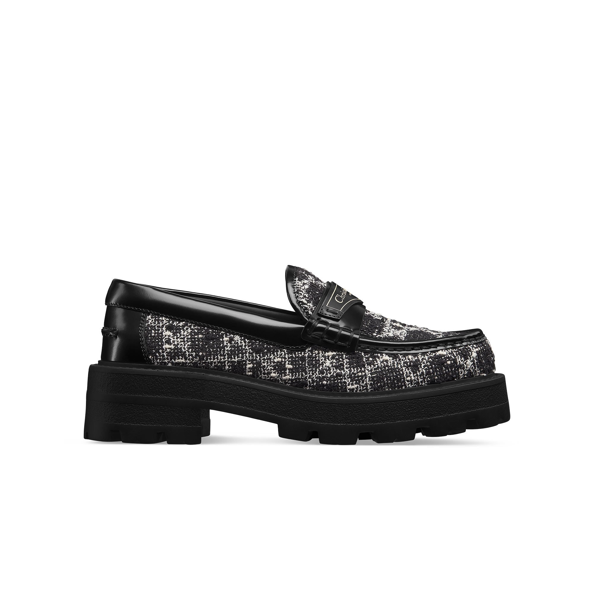 Dior Boy 厚底樂福鞋 黑色斜紋軟呢配白色迷你藤格紋圖案 E02