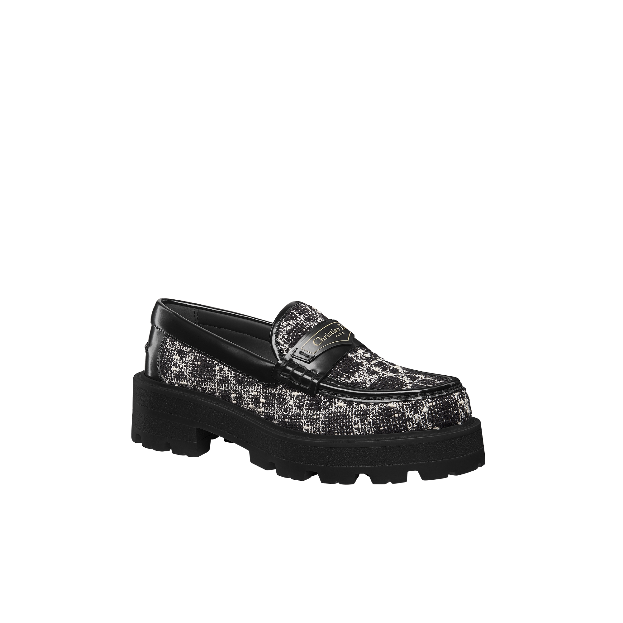 Dior Boy Platform Loafer Black Tweed with White Microcannage Motif E03