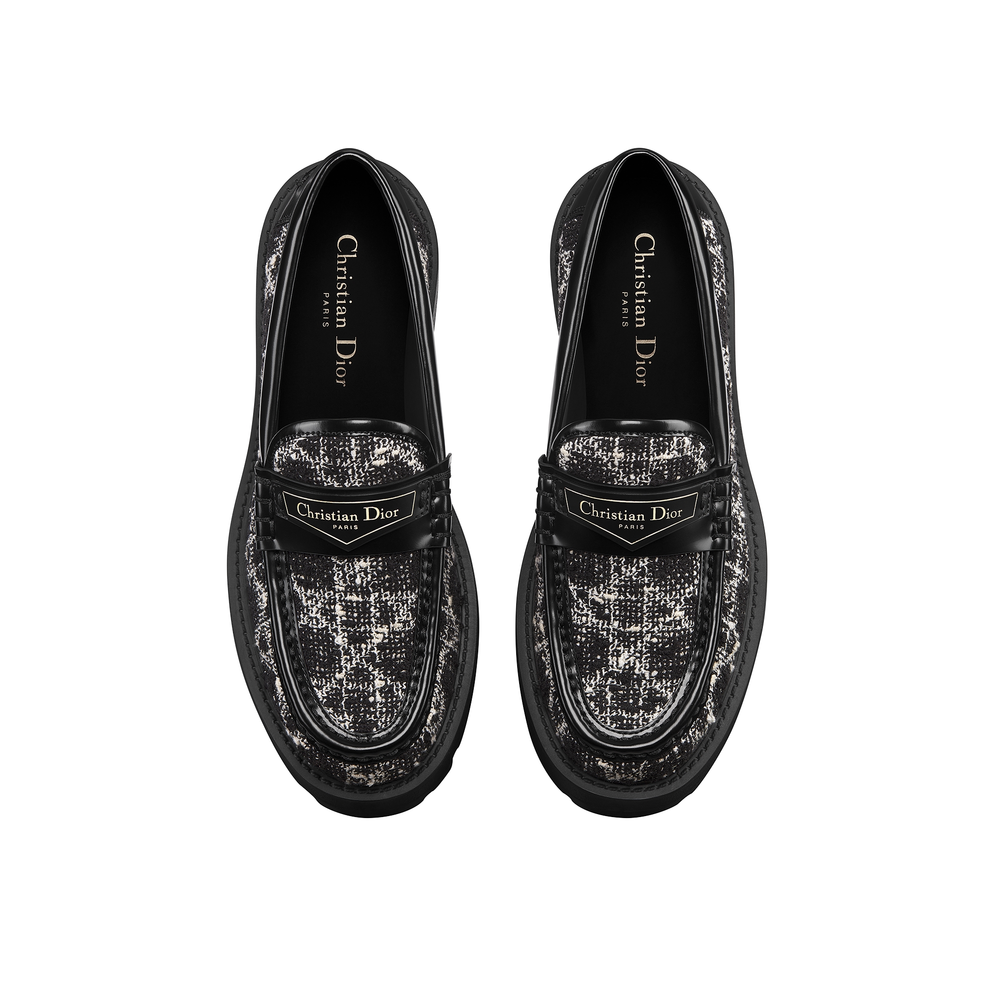 Dior Boy Platform Loafer Black Tweed with White Microcannage Motif E06