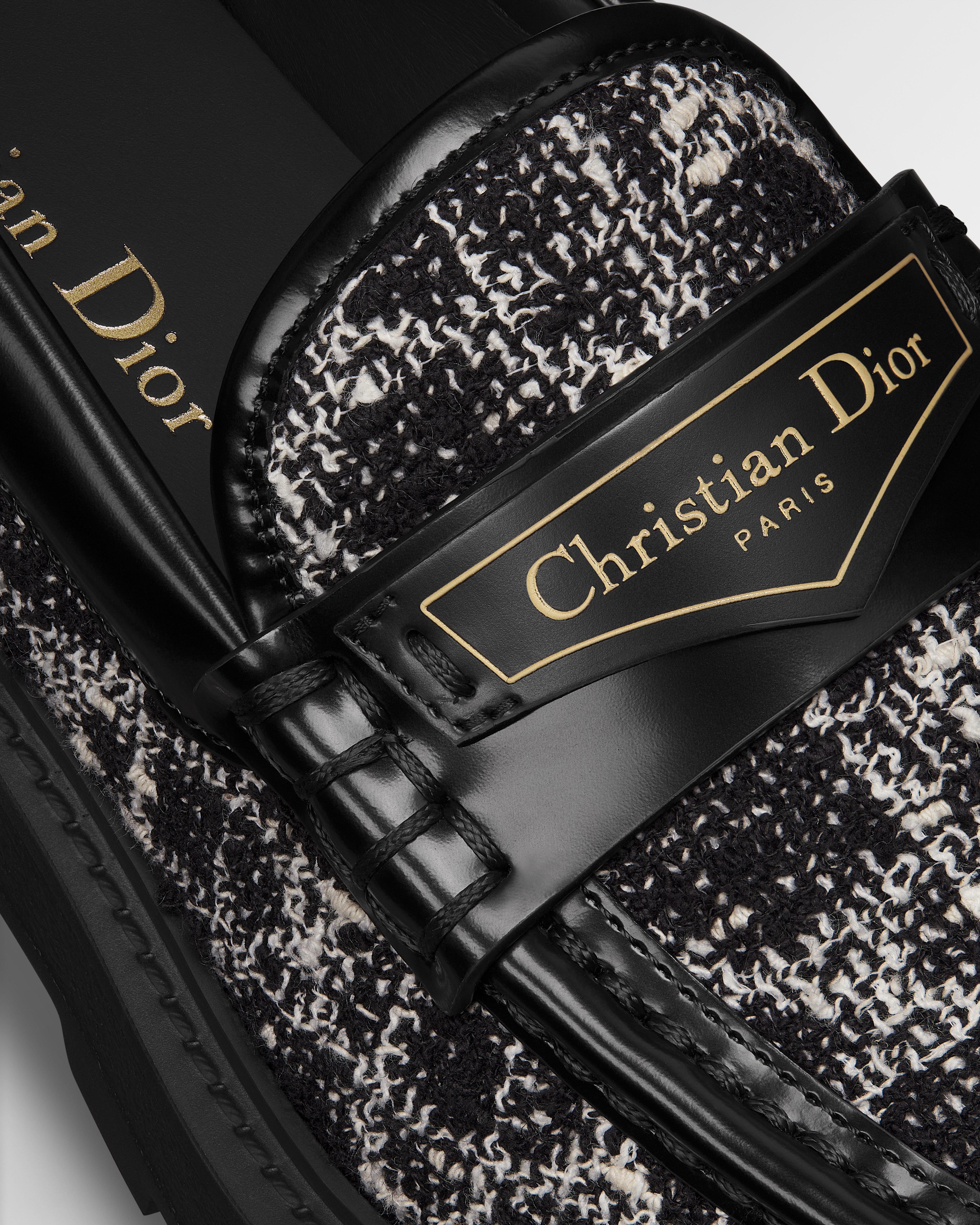 Dior Boy Platform Loafer Black Tweed with White Microcannage Motif E09