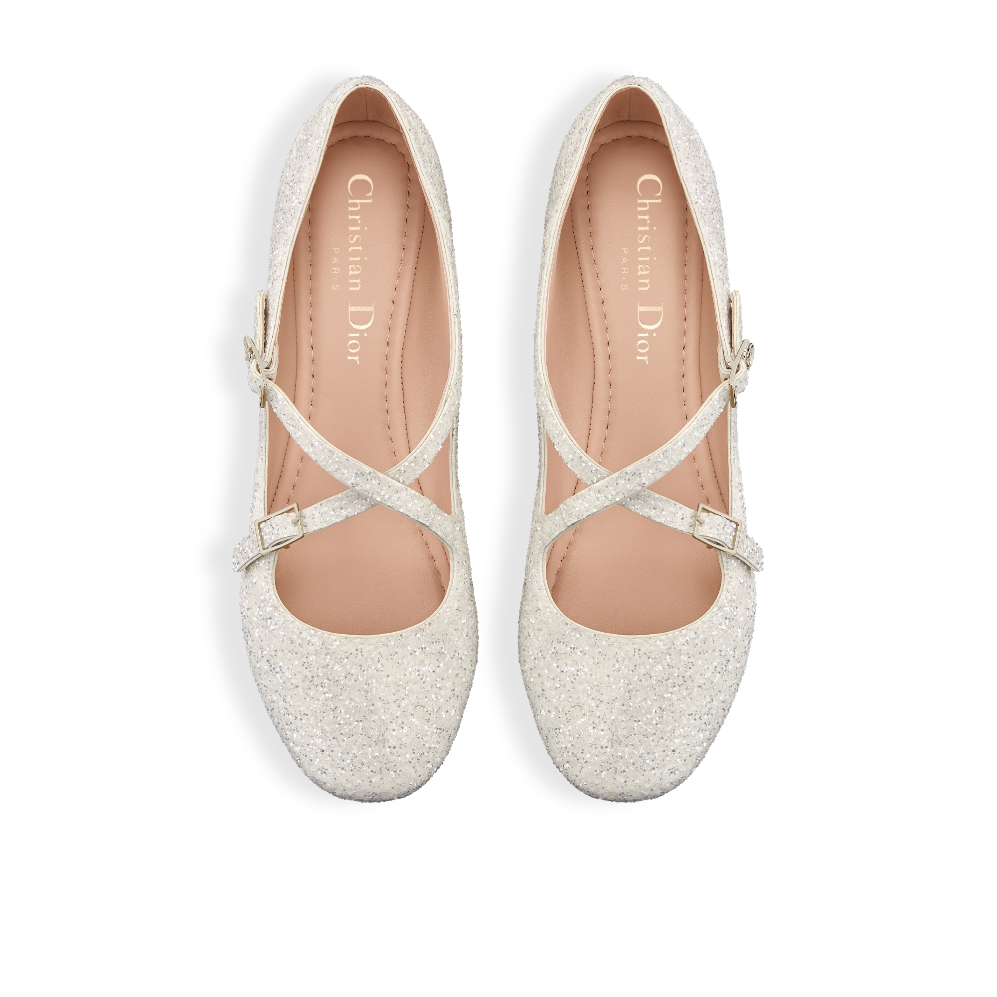 Very Dior 발레 플랫 화이트 양가죽 & 글리터 E06