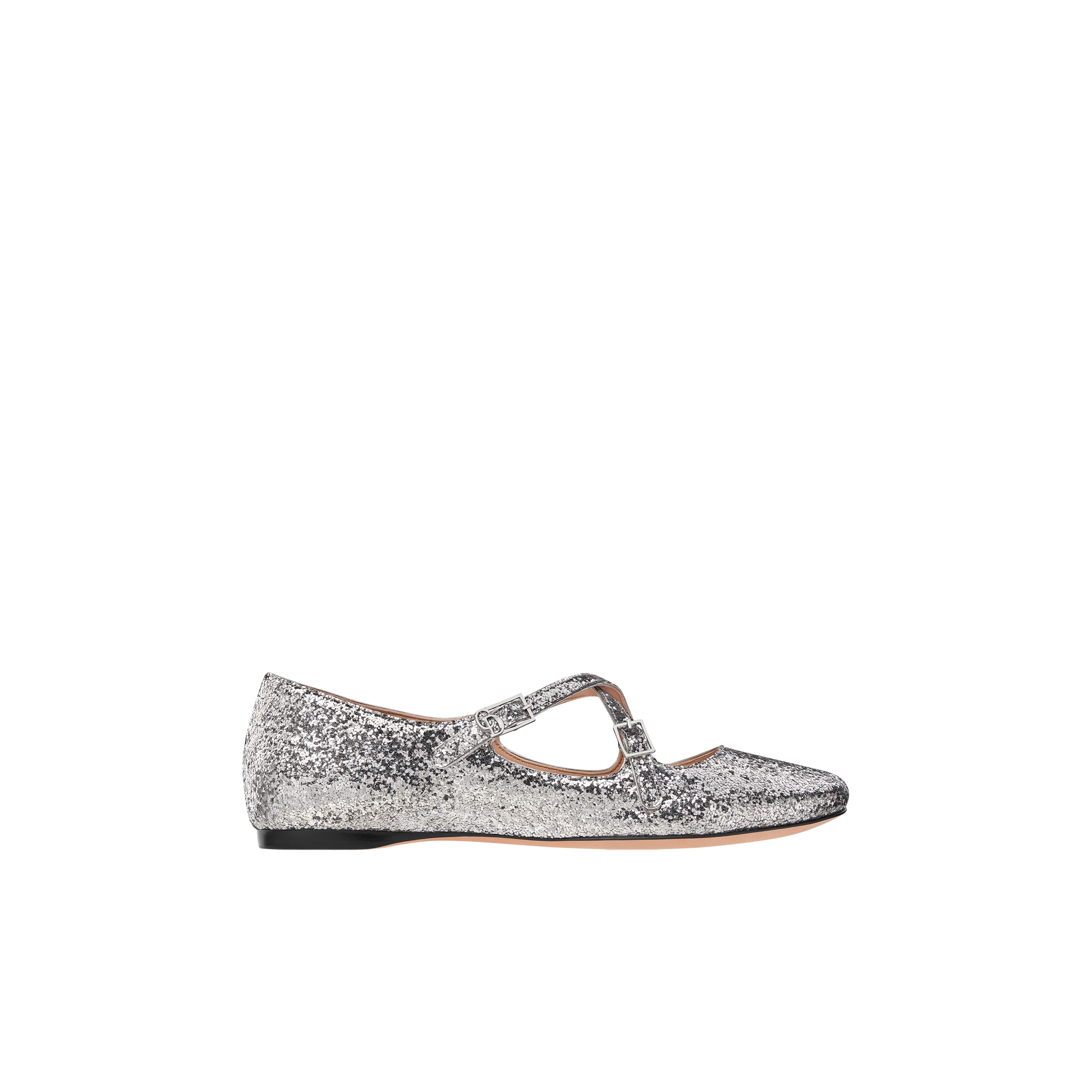 Very Dior Ballet Flat Silver-Tone Laminated Lambskin and Glitter E02