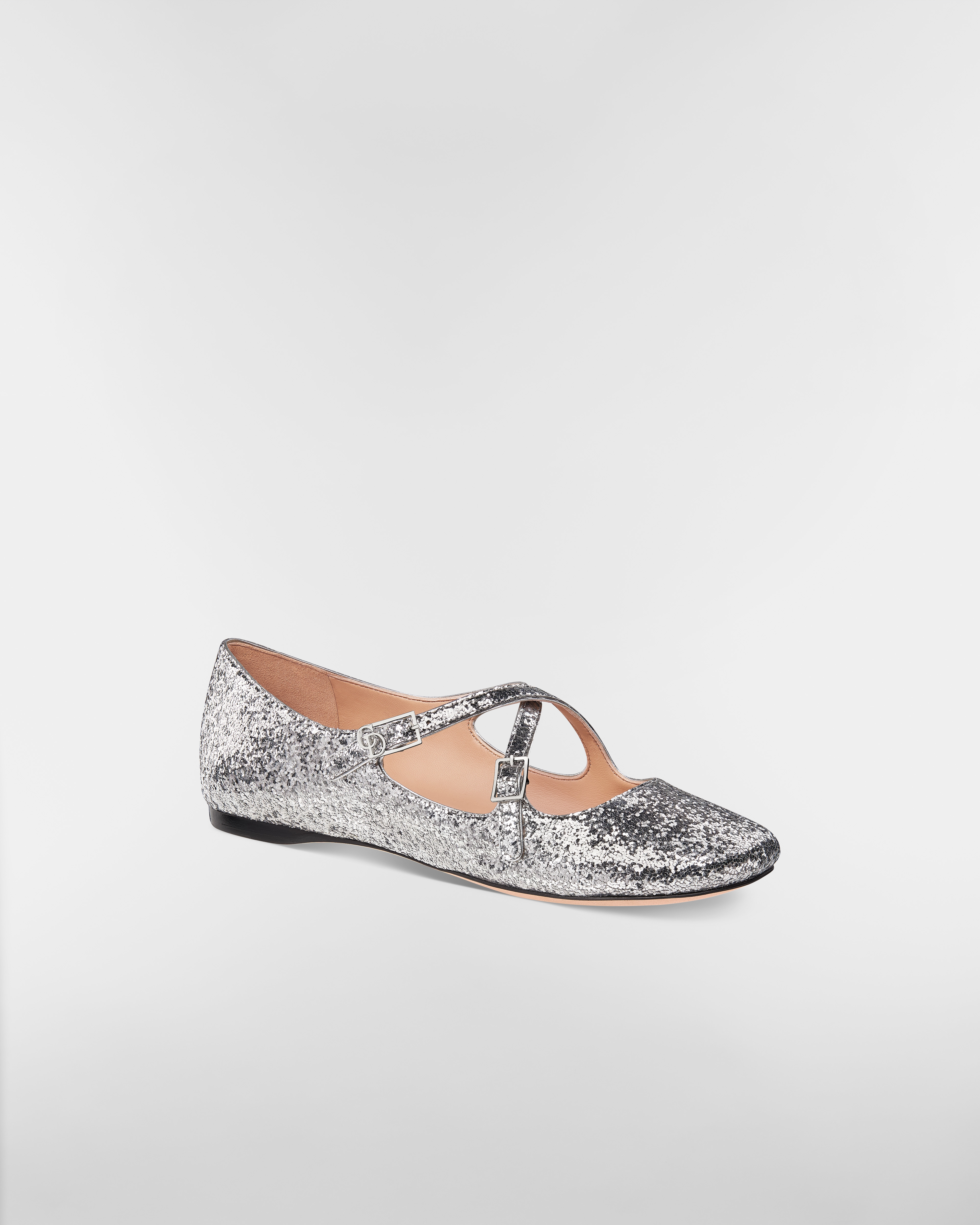 Very Dior Ballet Flat Silver-Tone Laminated Lambskin and Glitter E03