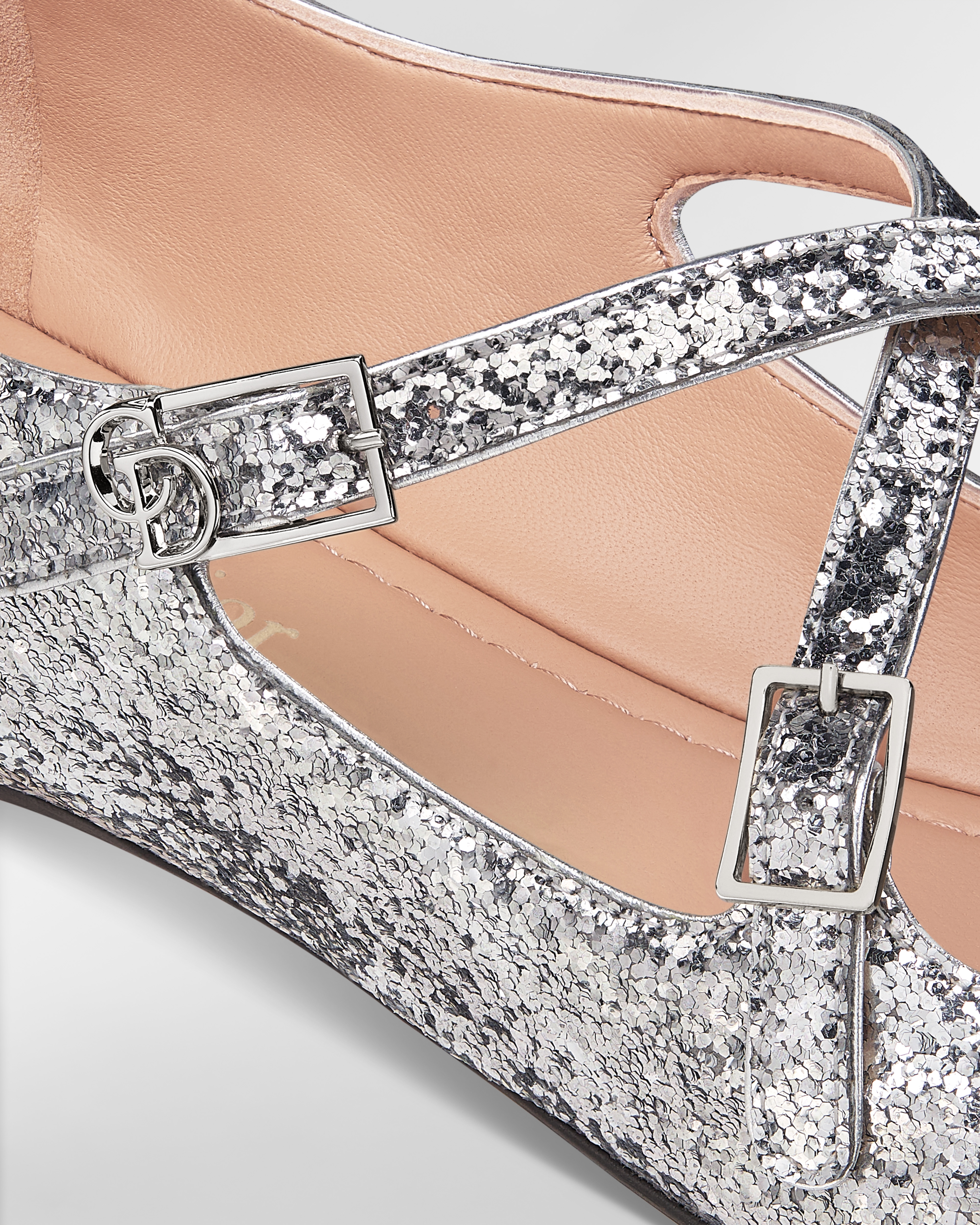 Very Dior Ballet Flat Silver-Tone Laminated Lambskin and Glitter E09