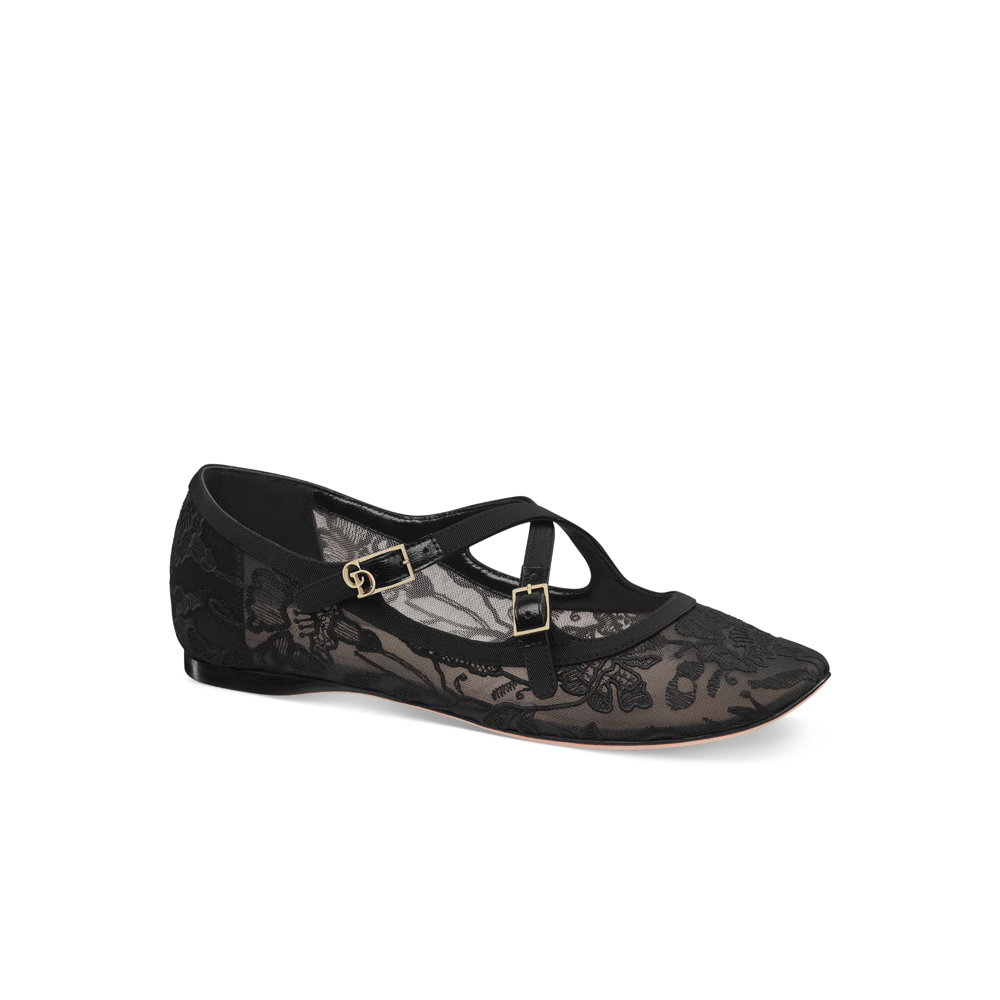 Very Dior Ballet Flat Transparent Mesh Embroidered with Black Millefiori Motif E03