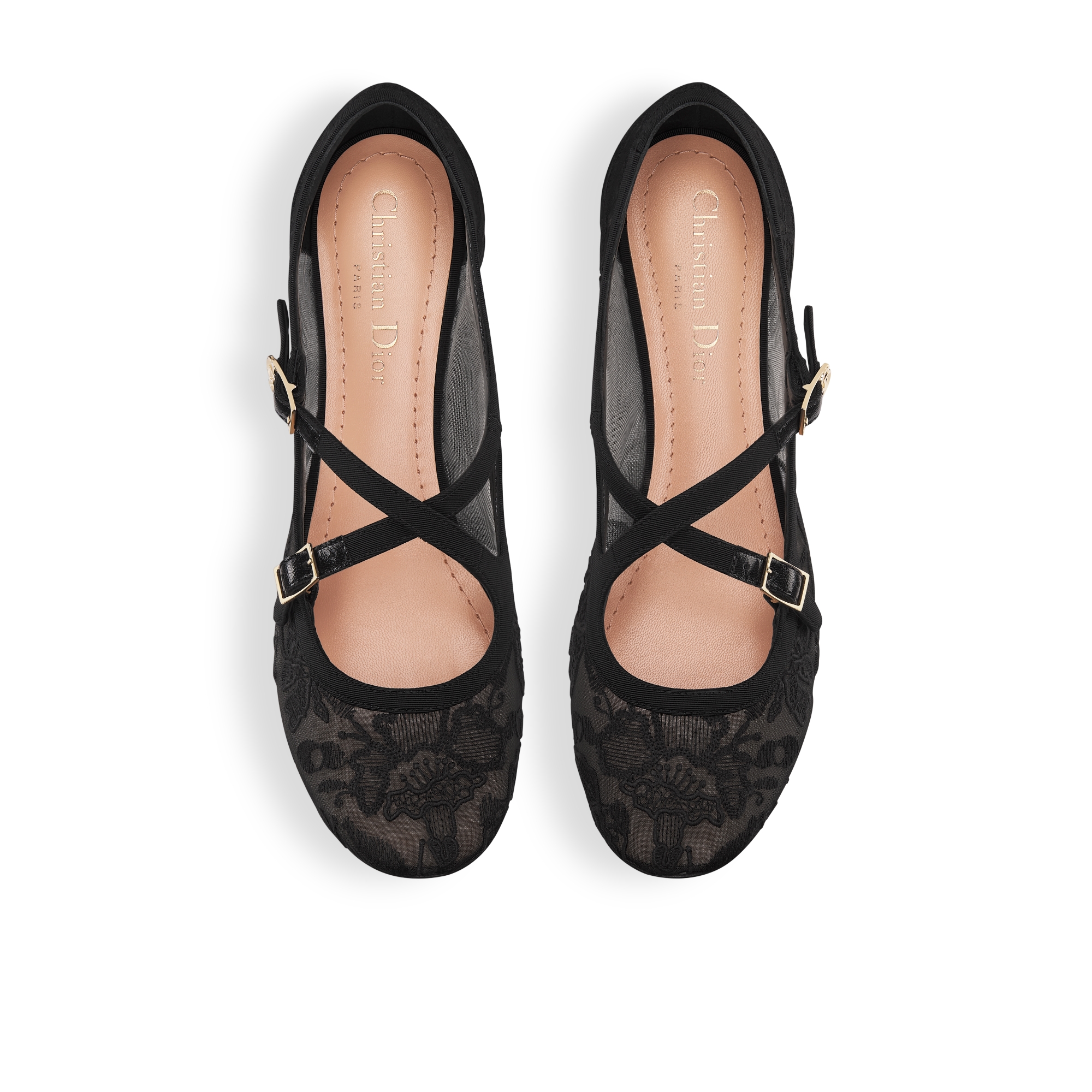 Very Dior Ballet Flat Transparent Mesh Embroidered with Black Millefiori Motif E06