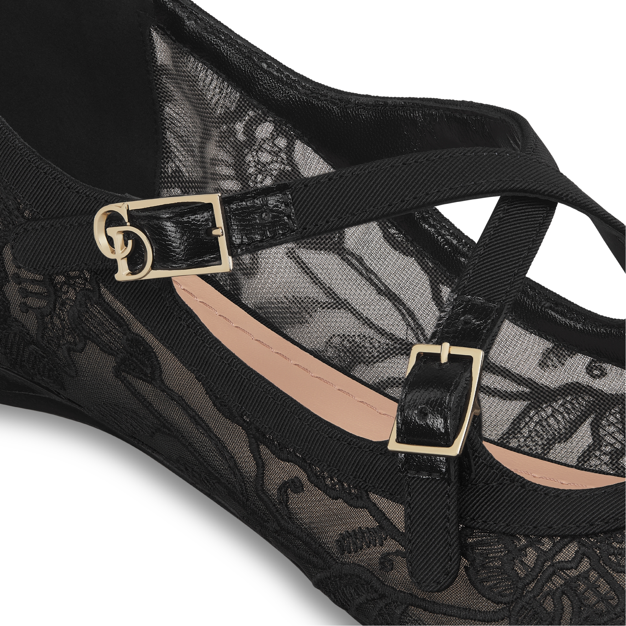 Very Dior Ballet Flat Transparent Mesh Embroidered with Black Millefiori Motif E09