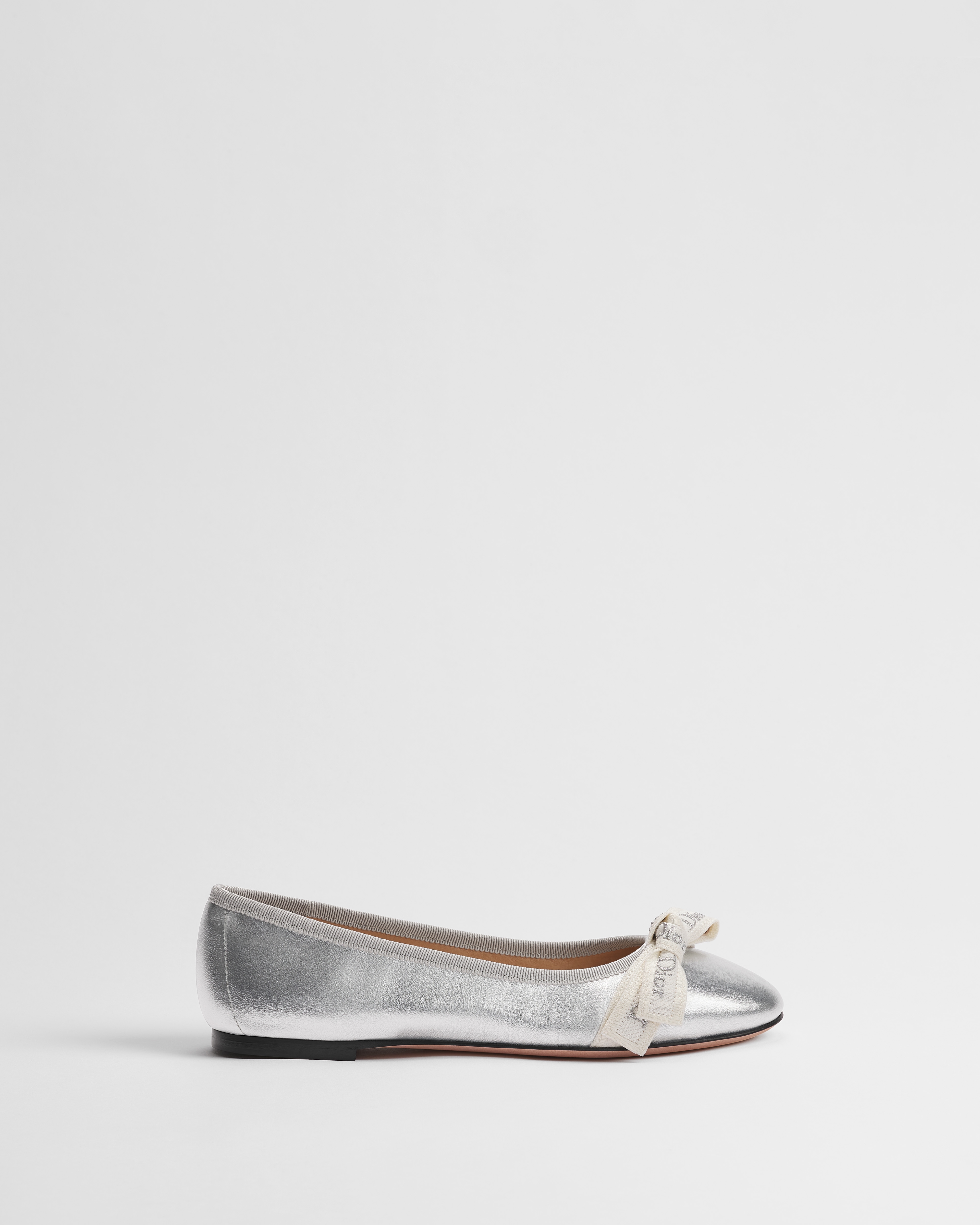 J'Adior Ballet Flat Silver-Tone Laminated Lambskin E02