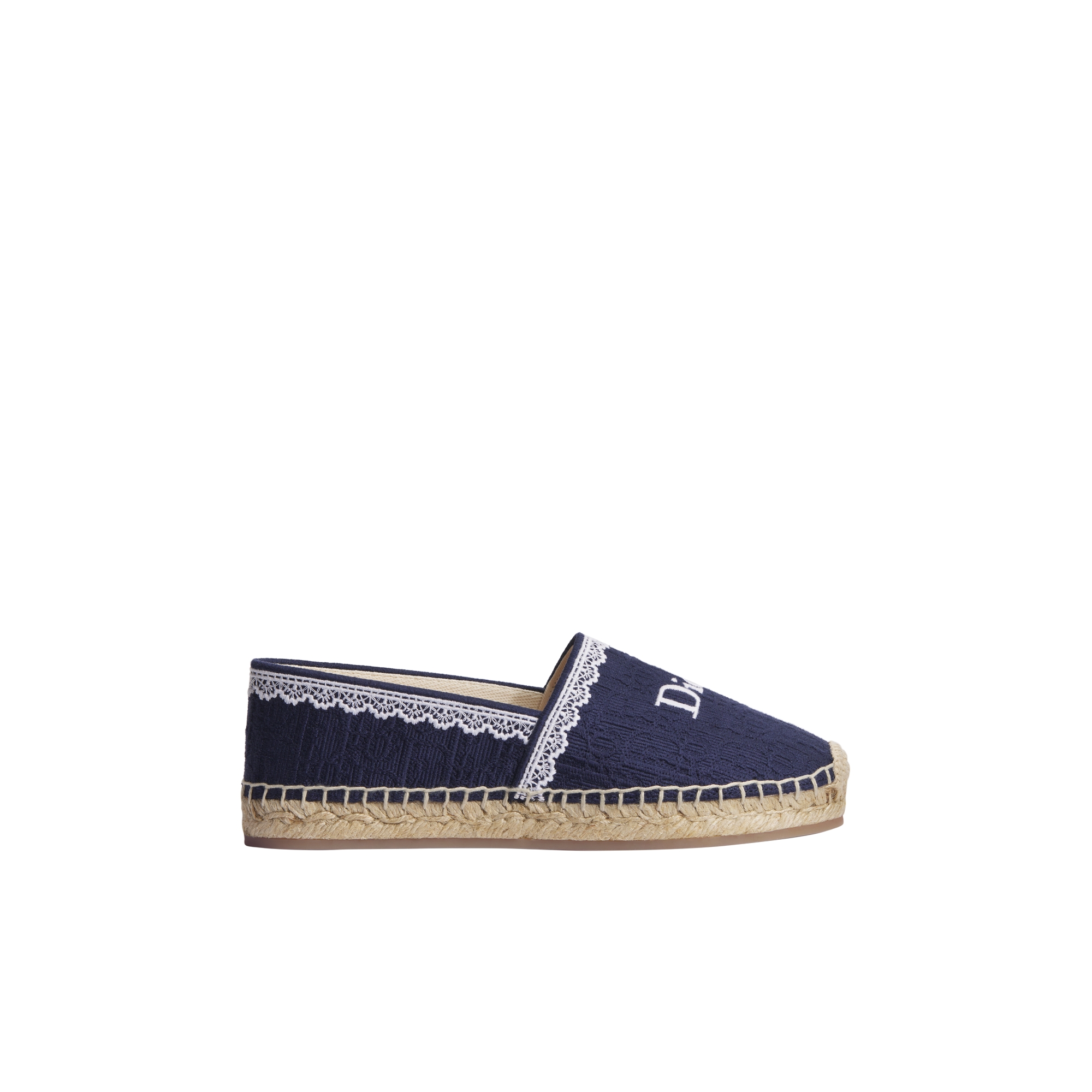 Dior Dentelle Espadrille Navy Blue Dior Oblique Embroidered Cotton