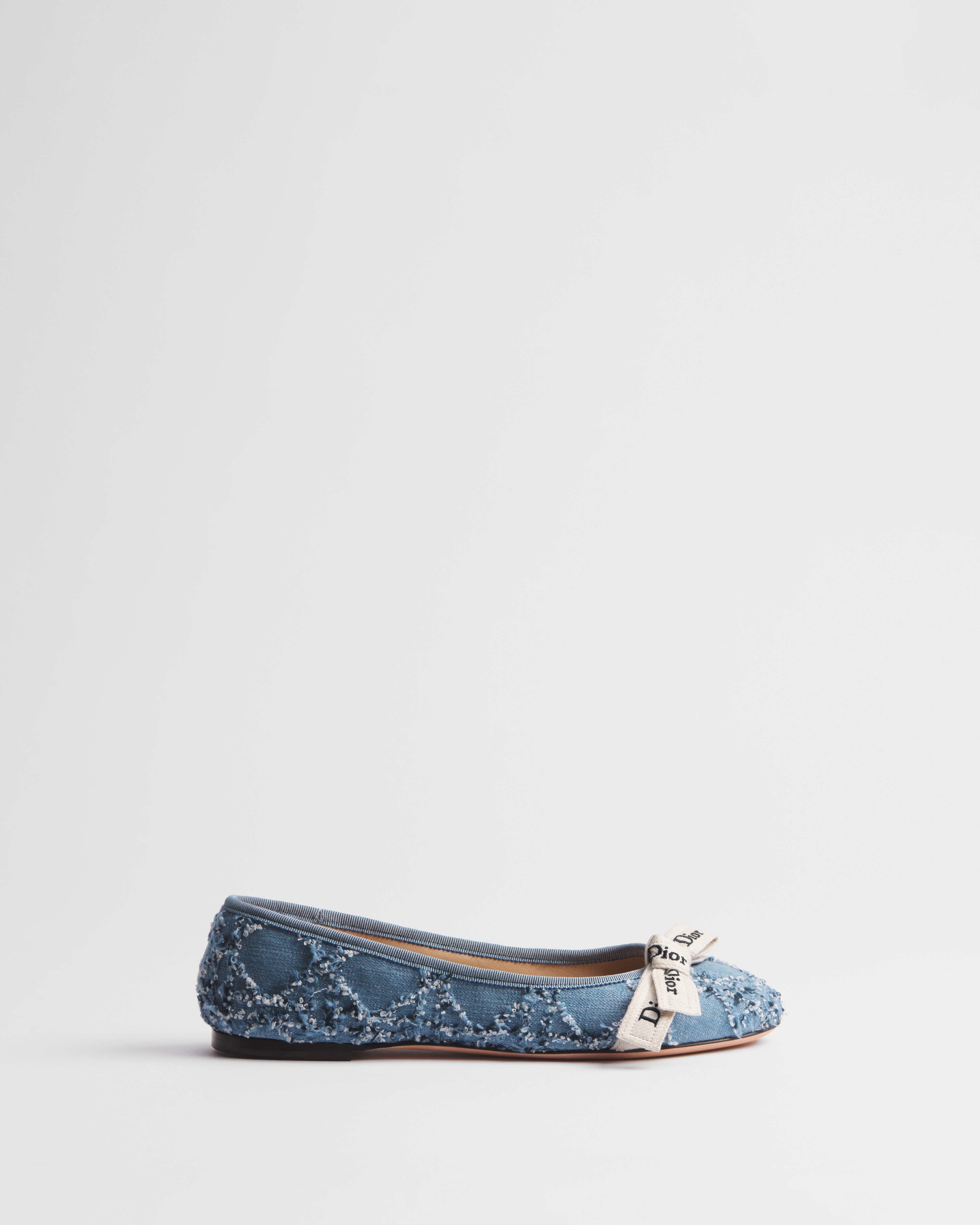 J'Adior Ballet Flat Blue and White Cannage Cotton Bouclé E02