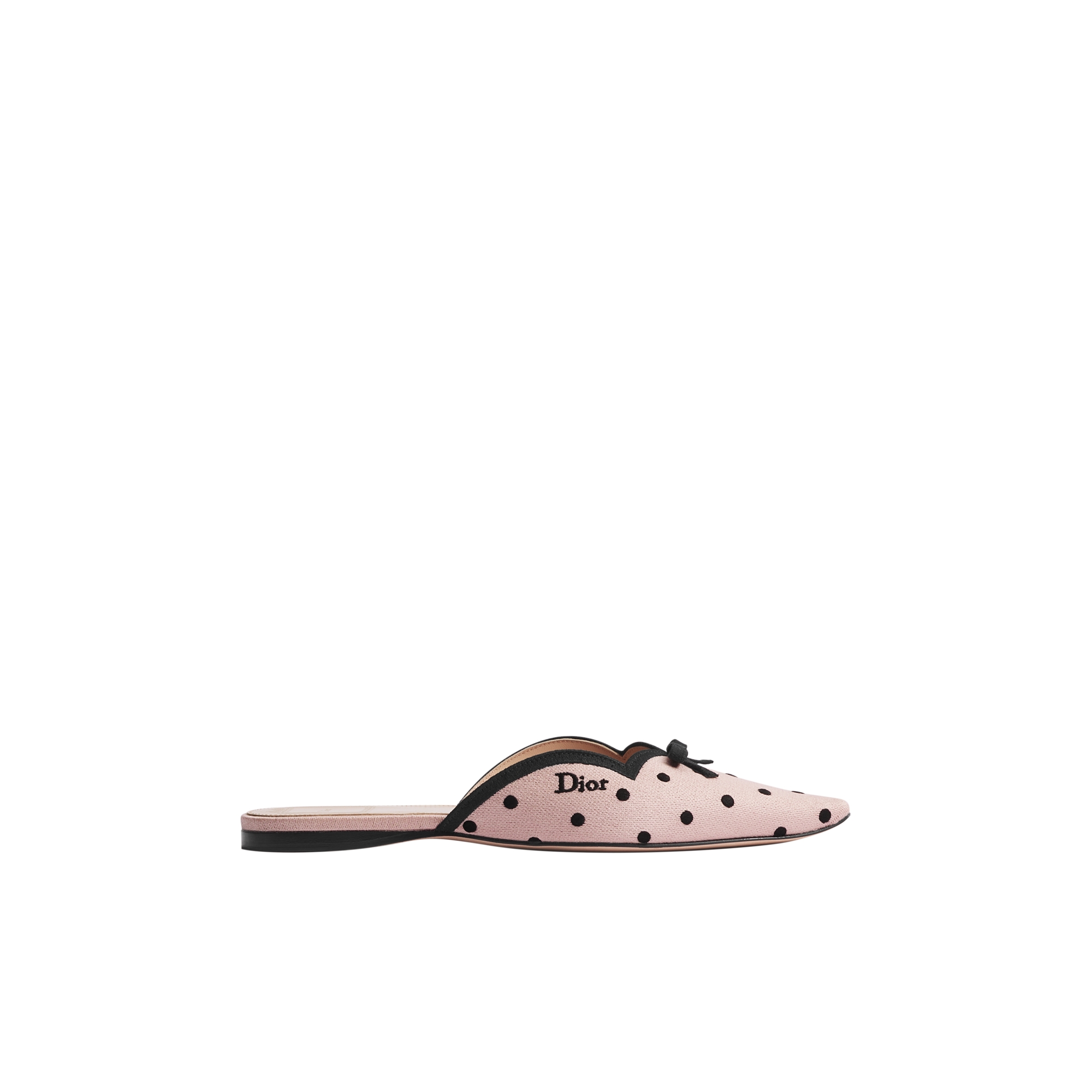 Dior Romance Mule Pink Cotton Embroidered with Black PolkaDior Motif E02