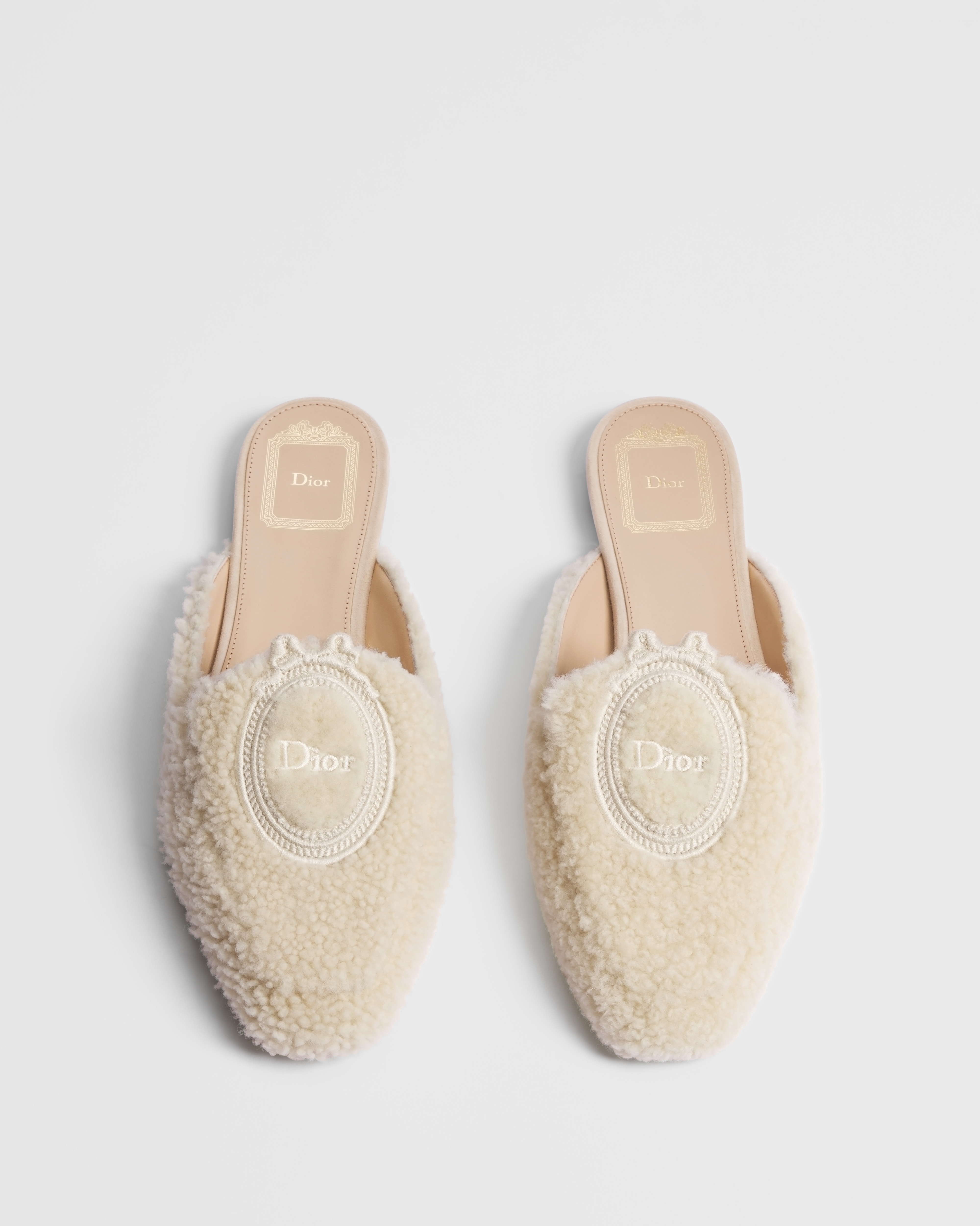 DiorAlps Dior Médaillon Mule Ecru Sheepskin Shearling and Ecru