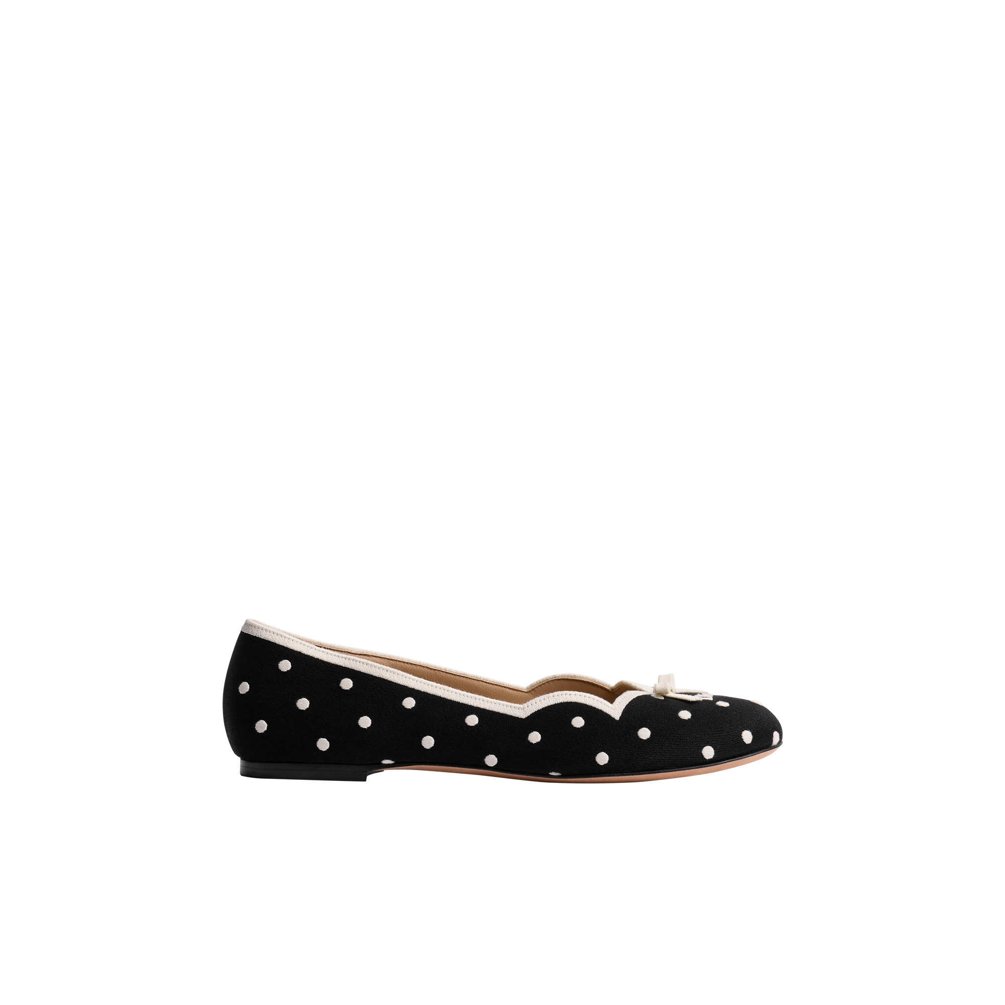 Dior Romance Ballet Flat Black Cotton Embroidered with White PolkaDior Motif E02