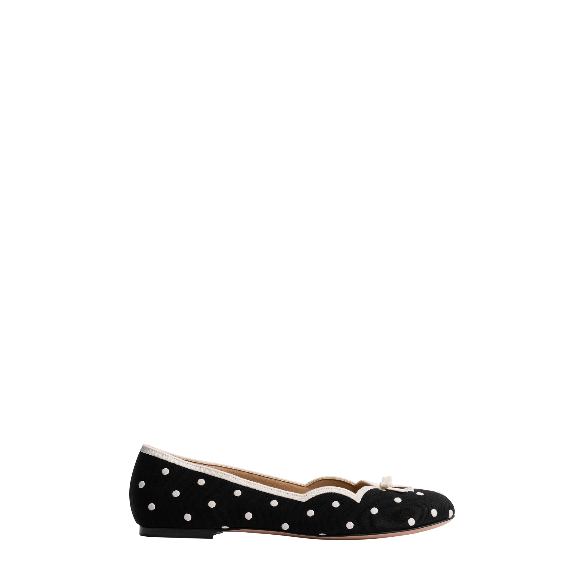 Dior Romance Ballet Flat Black Cotton Embroidered with White PolkaDior Motif E02