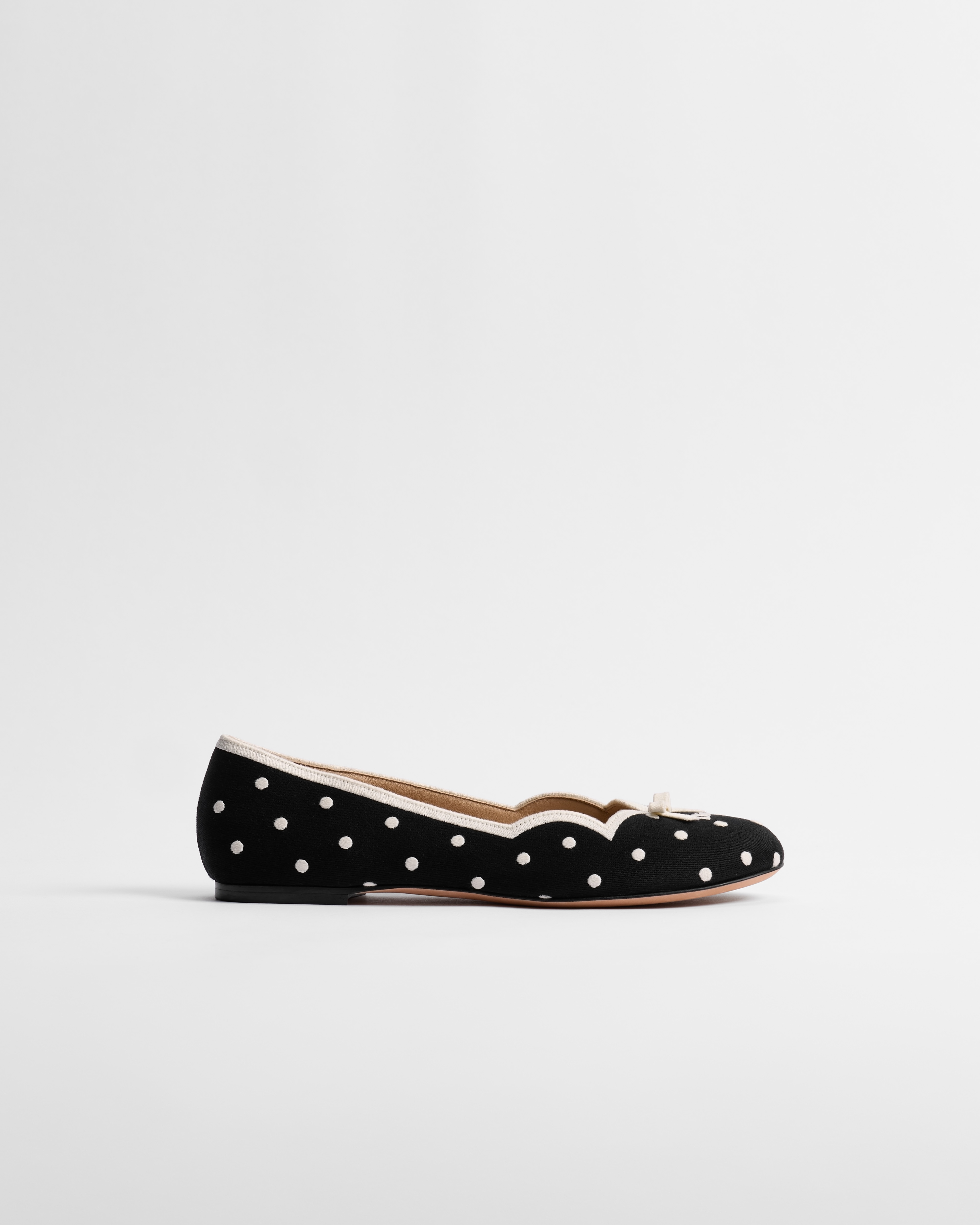 Dior Romance Ballet Flat Black Cotton Embroidered with White PolkaDior Motif E02