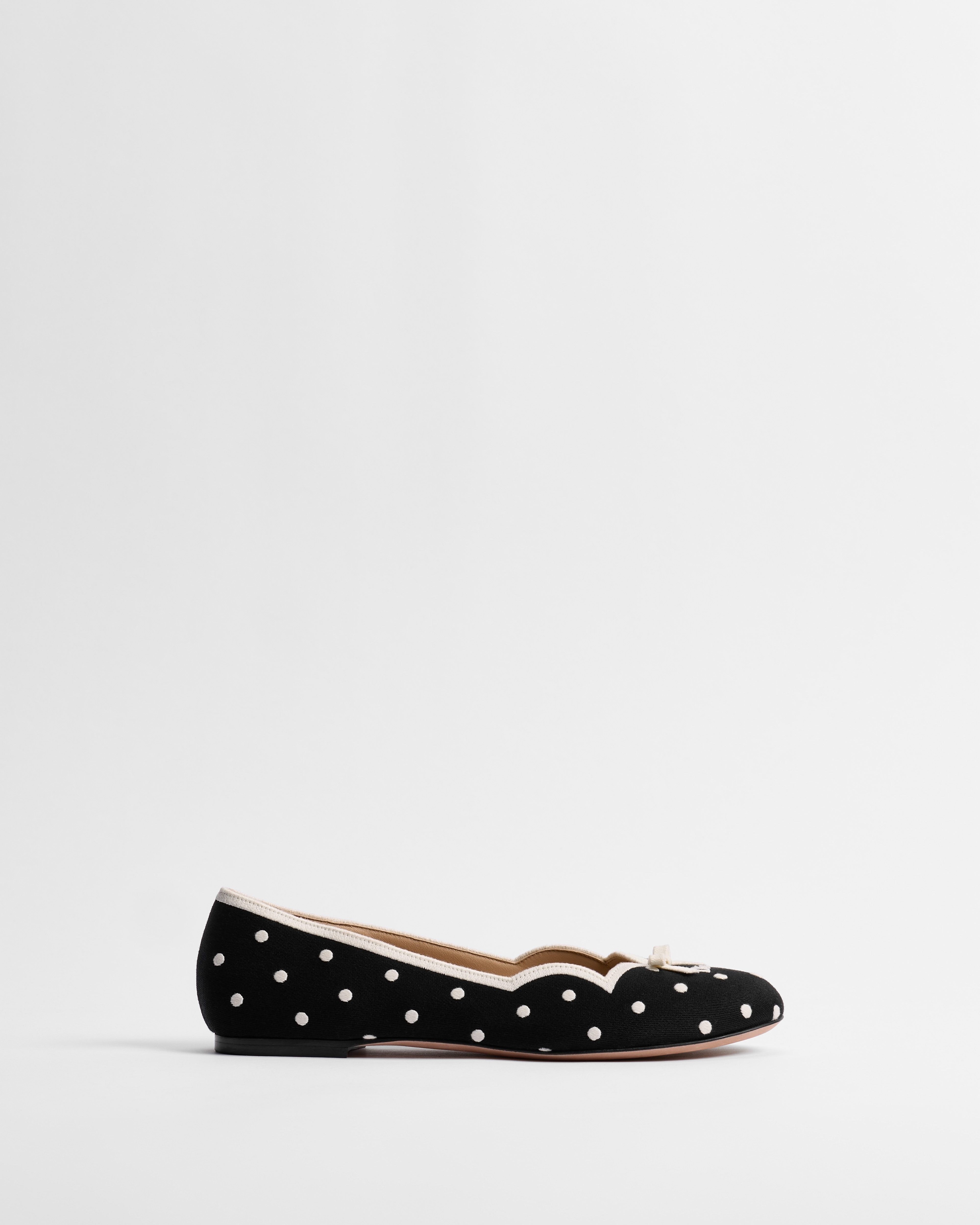 Dior Romance Ballet Flat Black Cotton Embroidered with White PolkaDior Motif E02