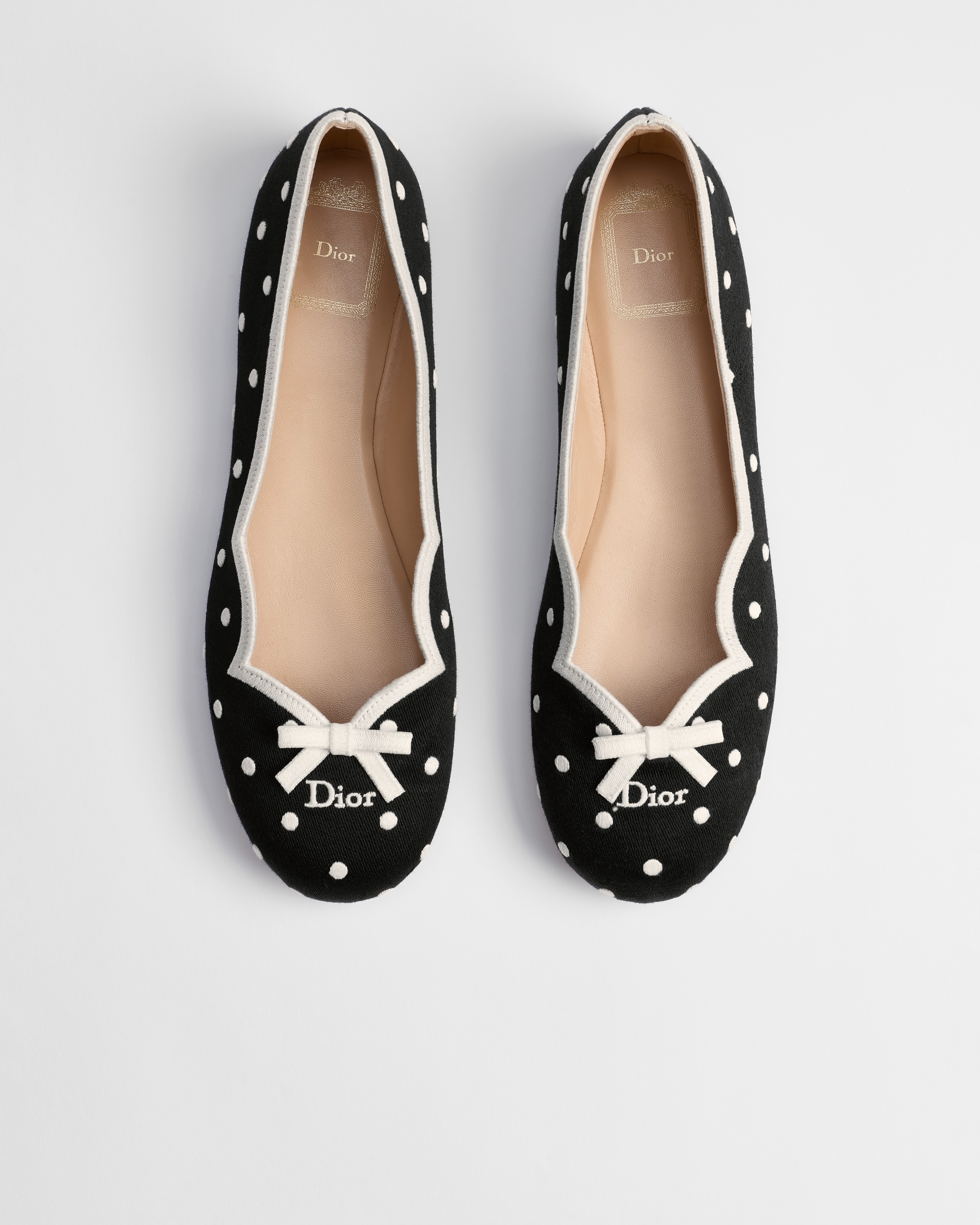 Dior Romance Ballet Flat Black Cotton Embroidered with White PolkaDior Motif E06