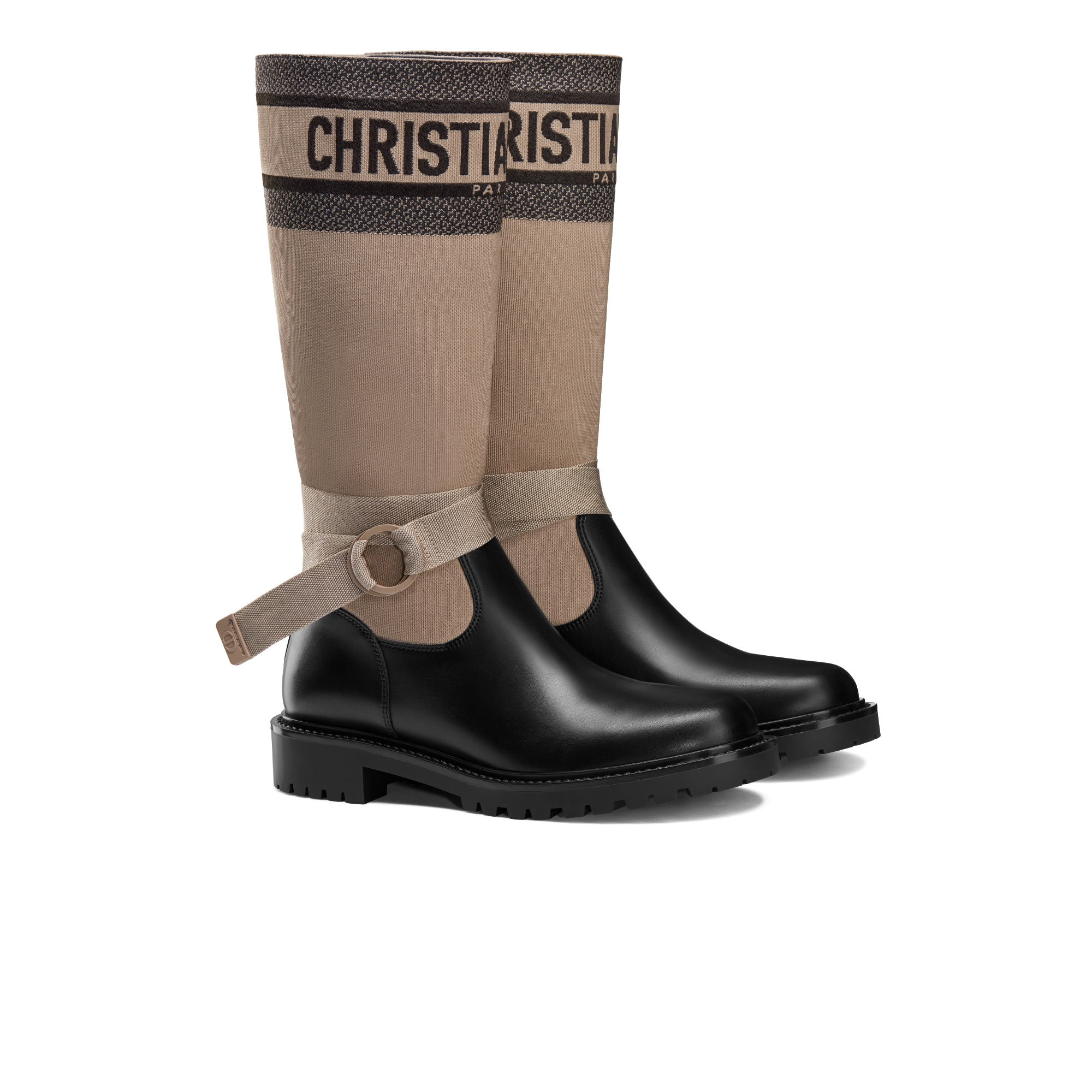 D-Major 靴 暖灰褐色和黑色科技布料配黑色小牛皮 E03